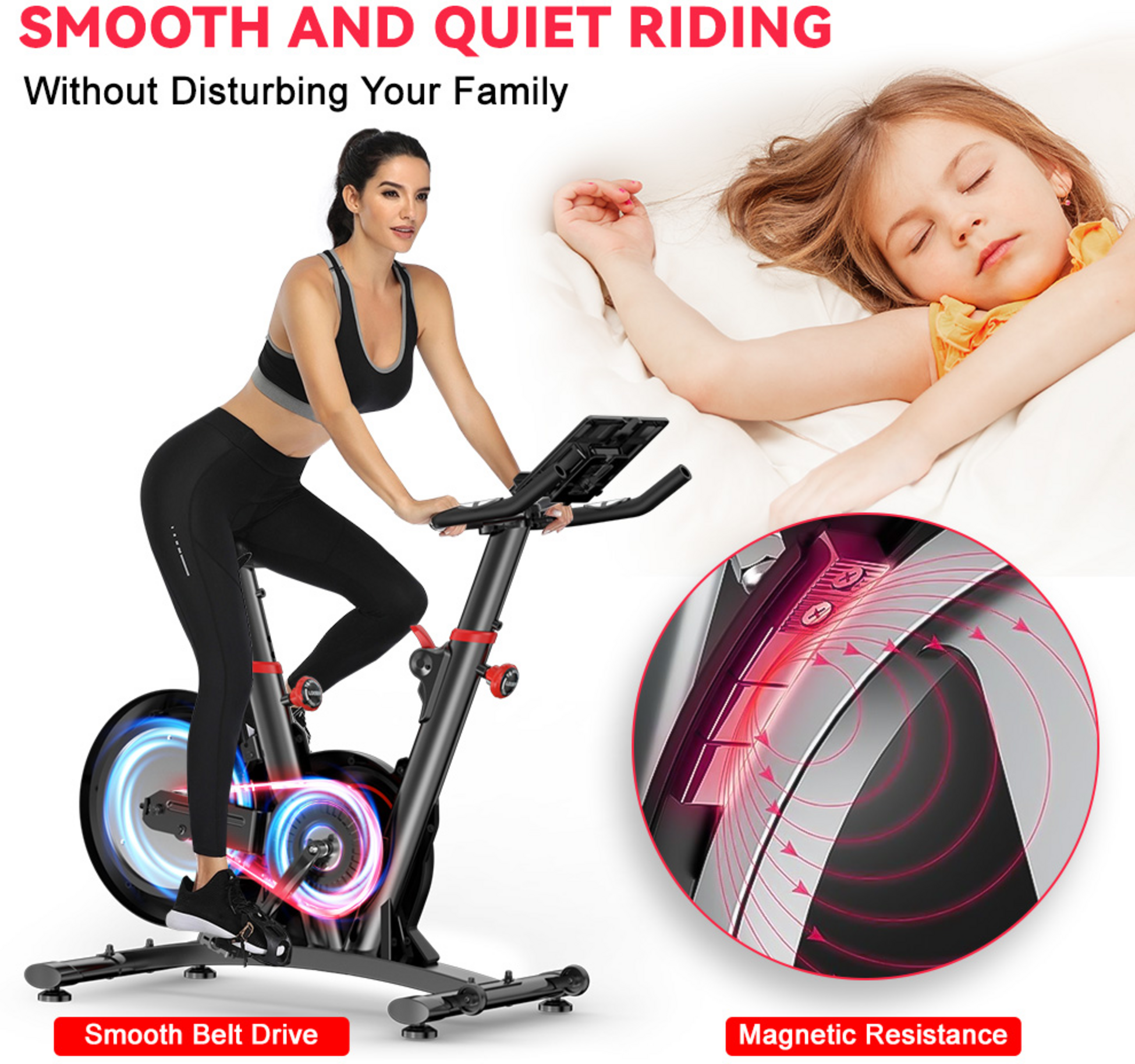 HOMEFITNESSCODE, Magnetisk Motionscykel X7 Med 6 Motst&aring;ndsniv&aring;er , Bluetooth