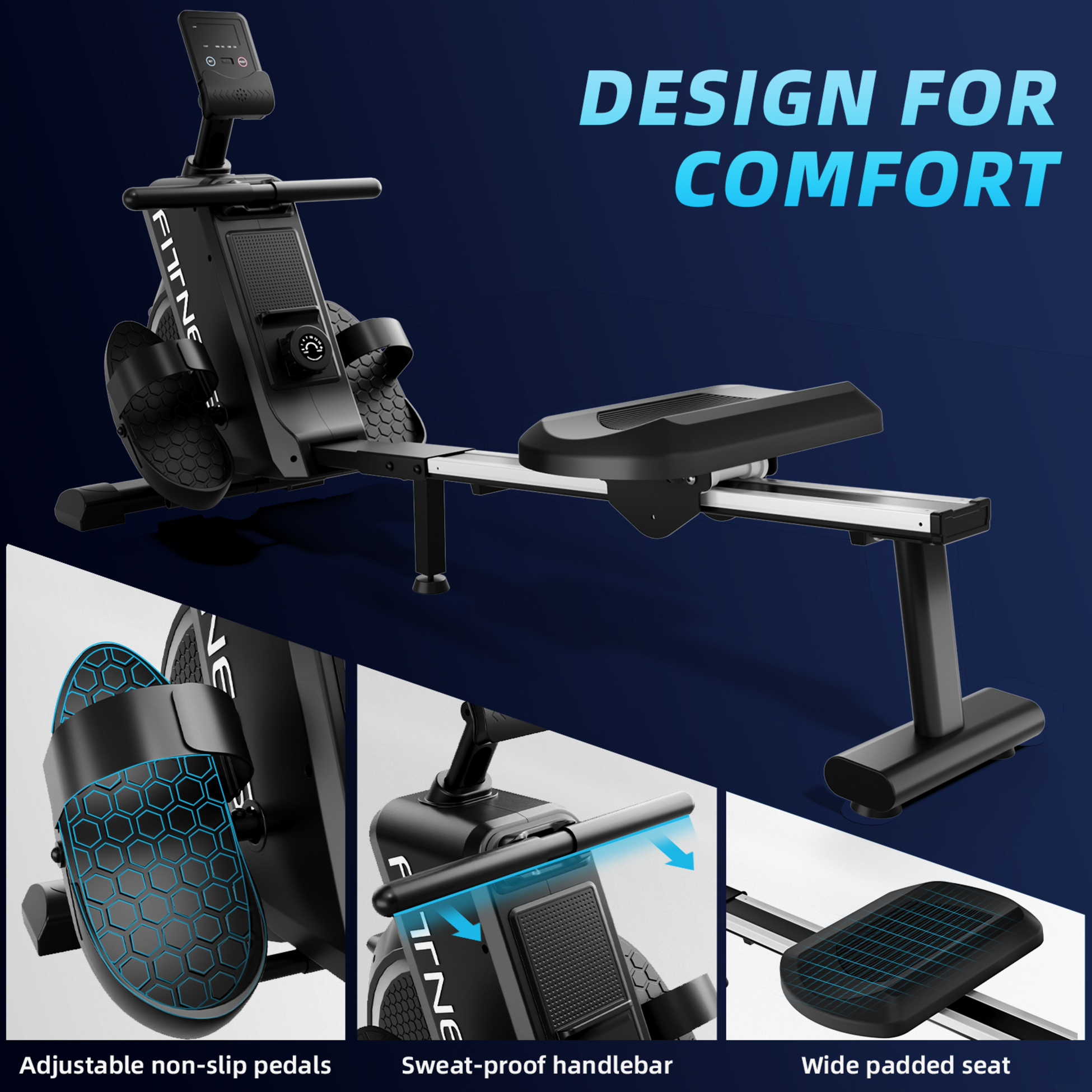 HOMEFITNESSCODE, Magnetisk Roddmaskin &ndash; Hopf&auml;llbar F&ouml;r L&auml;genheter Med 16 Motst&aring;ndsniv&aring;er