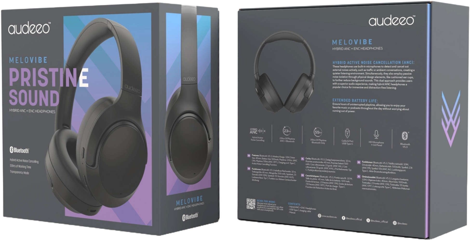 AUDEEO, Melovibe Hybrid Anc + Enc Headphones