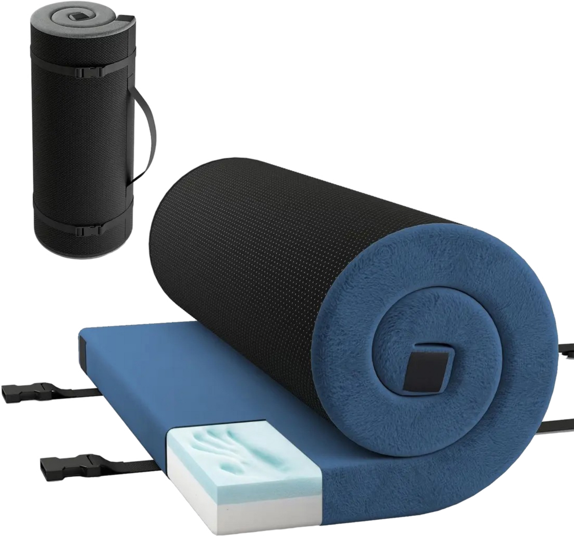 B2X, Memory Foam Camping Mattress Roll-up Camping Mat With Waterproof Coating 188 X 97 X 6.5 Cm Blue