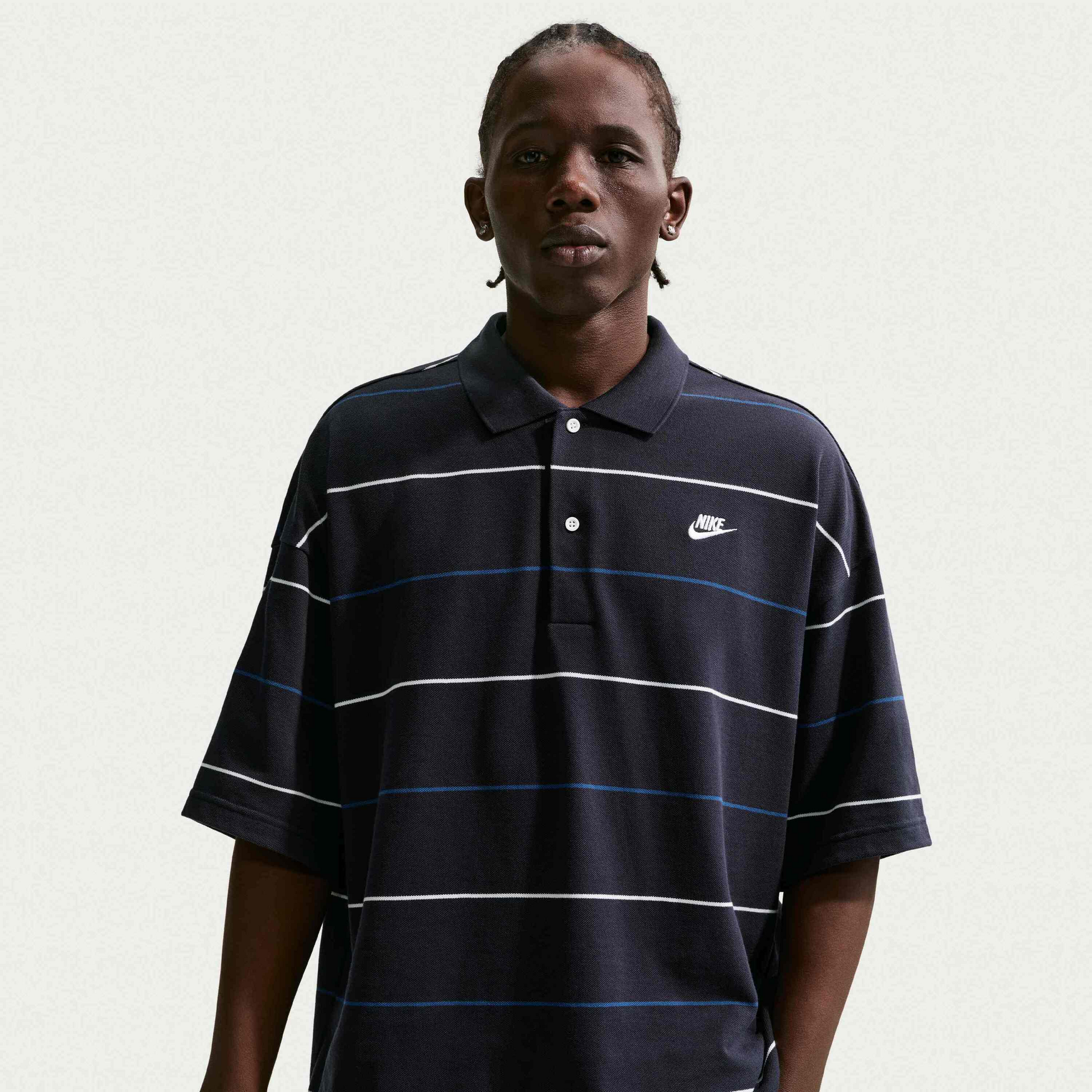 NIKE, Men's Oversized Striped Polo Sportswear Club