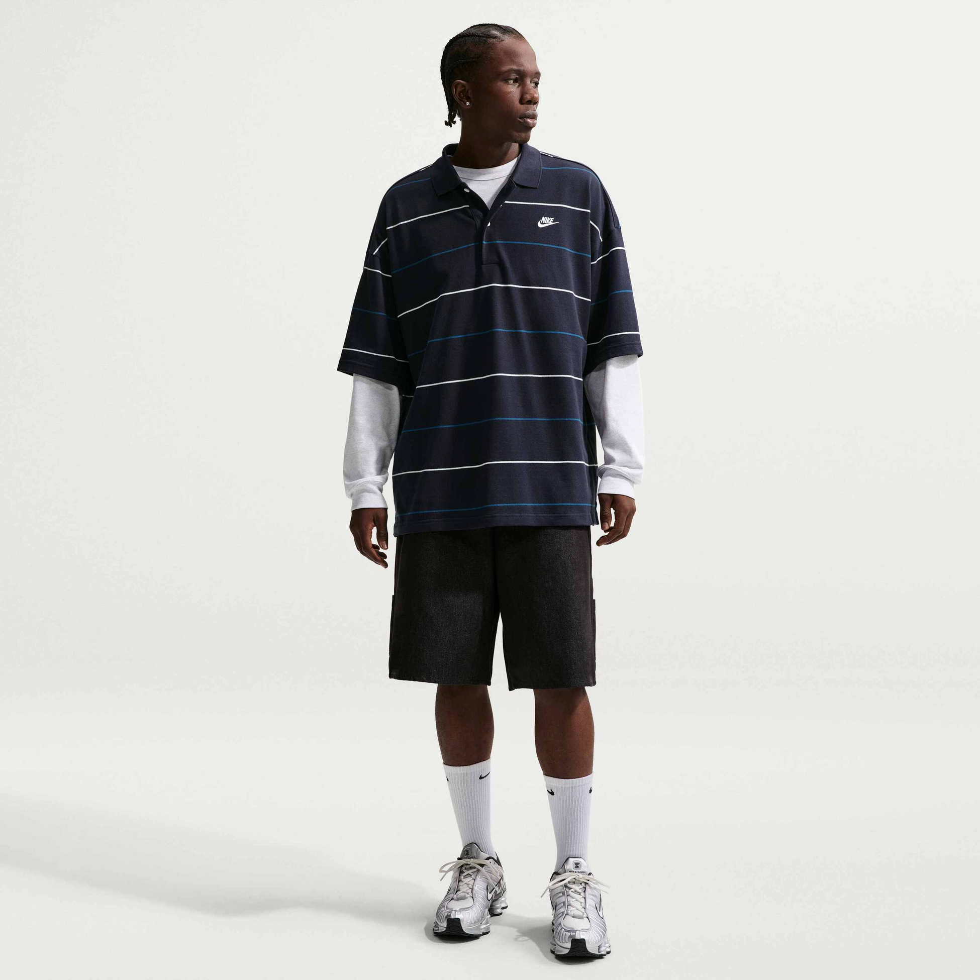NIKE, Men's Oversized Striped Polo Sportswear Club