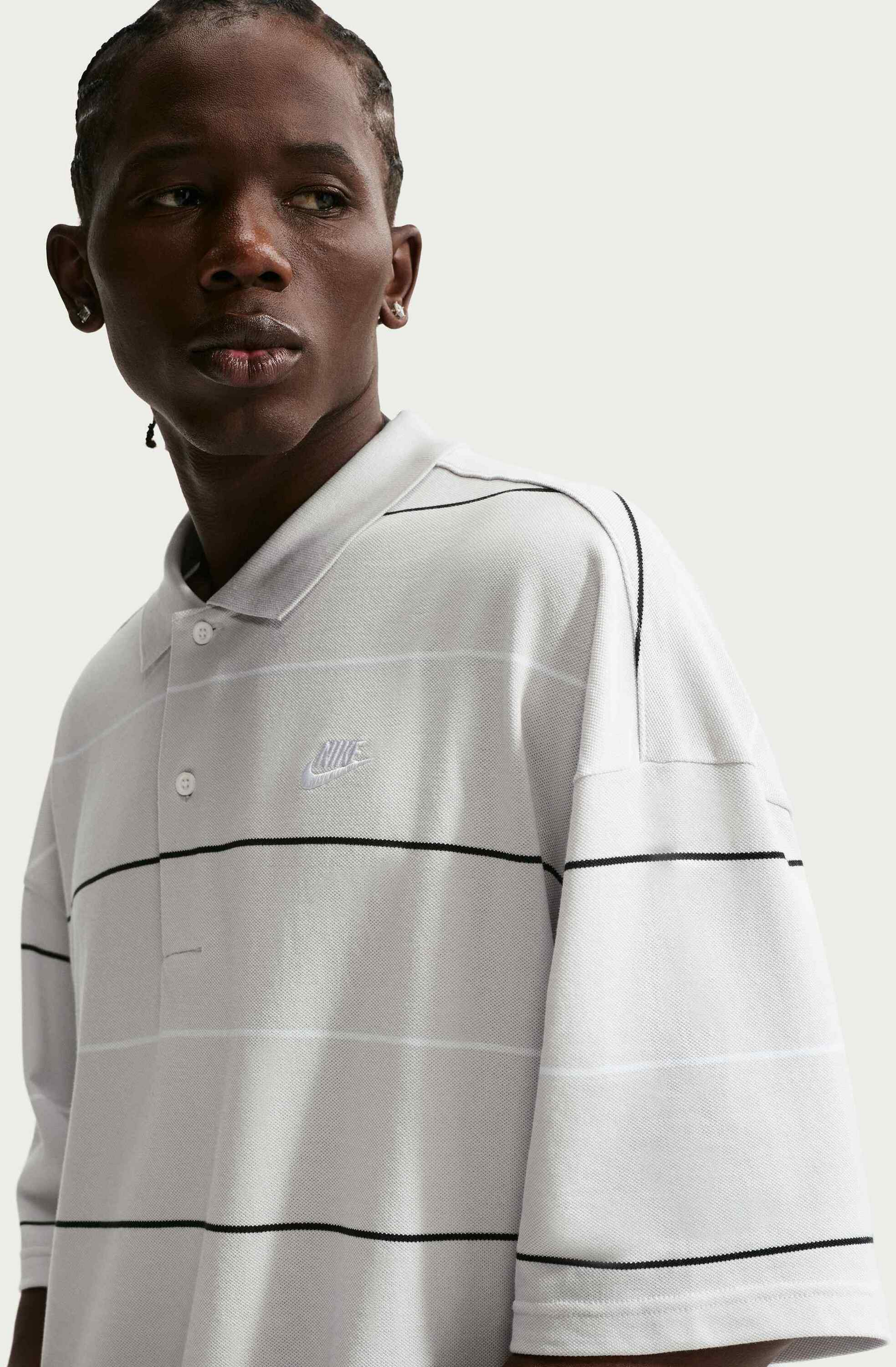 NIKE, Men's Oversized Striped Polo Sportswear Club