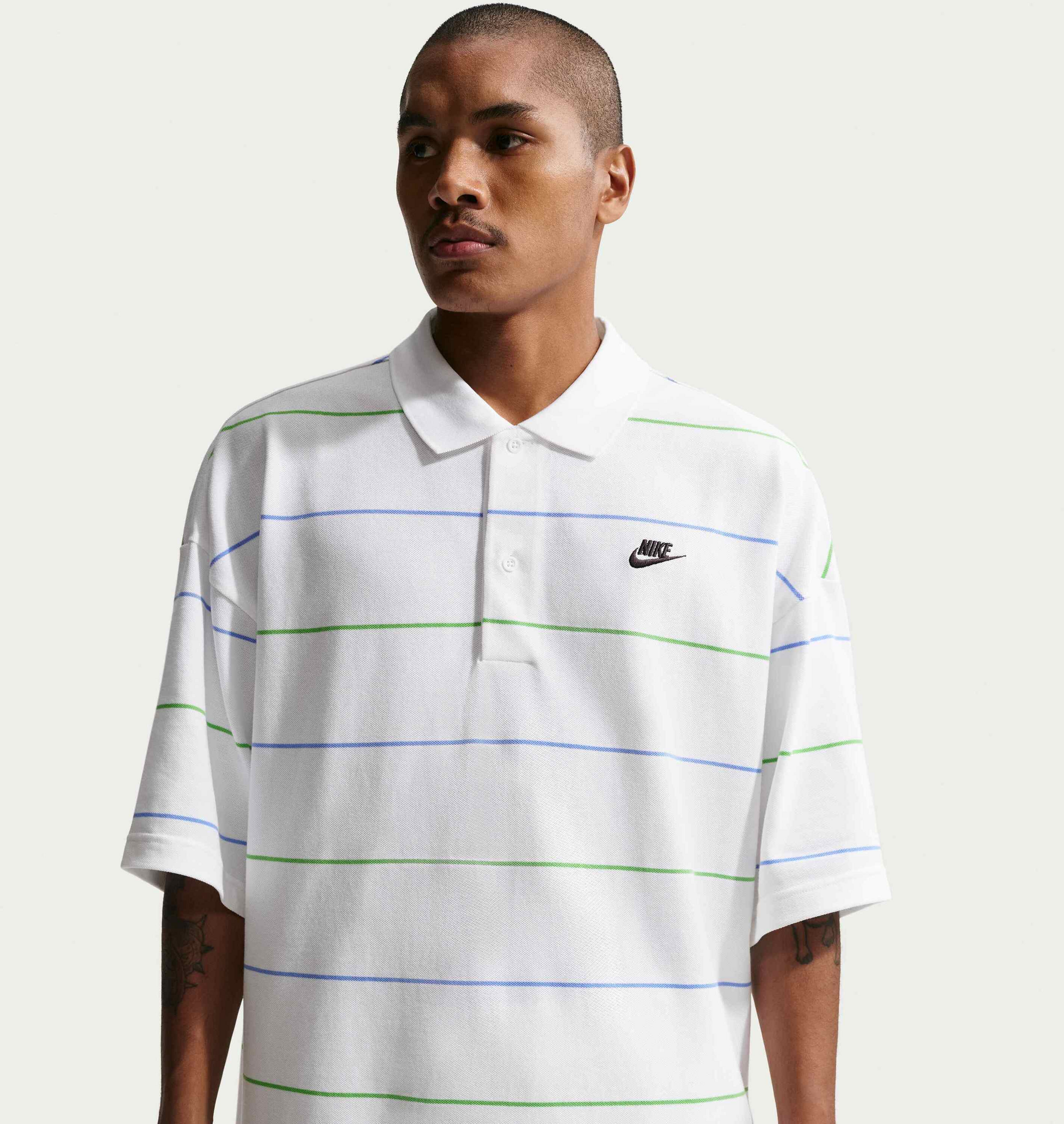 NIKE, Men's Oversized Striped Polo Sportswear Club