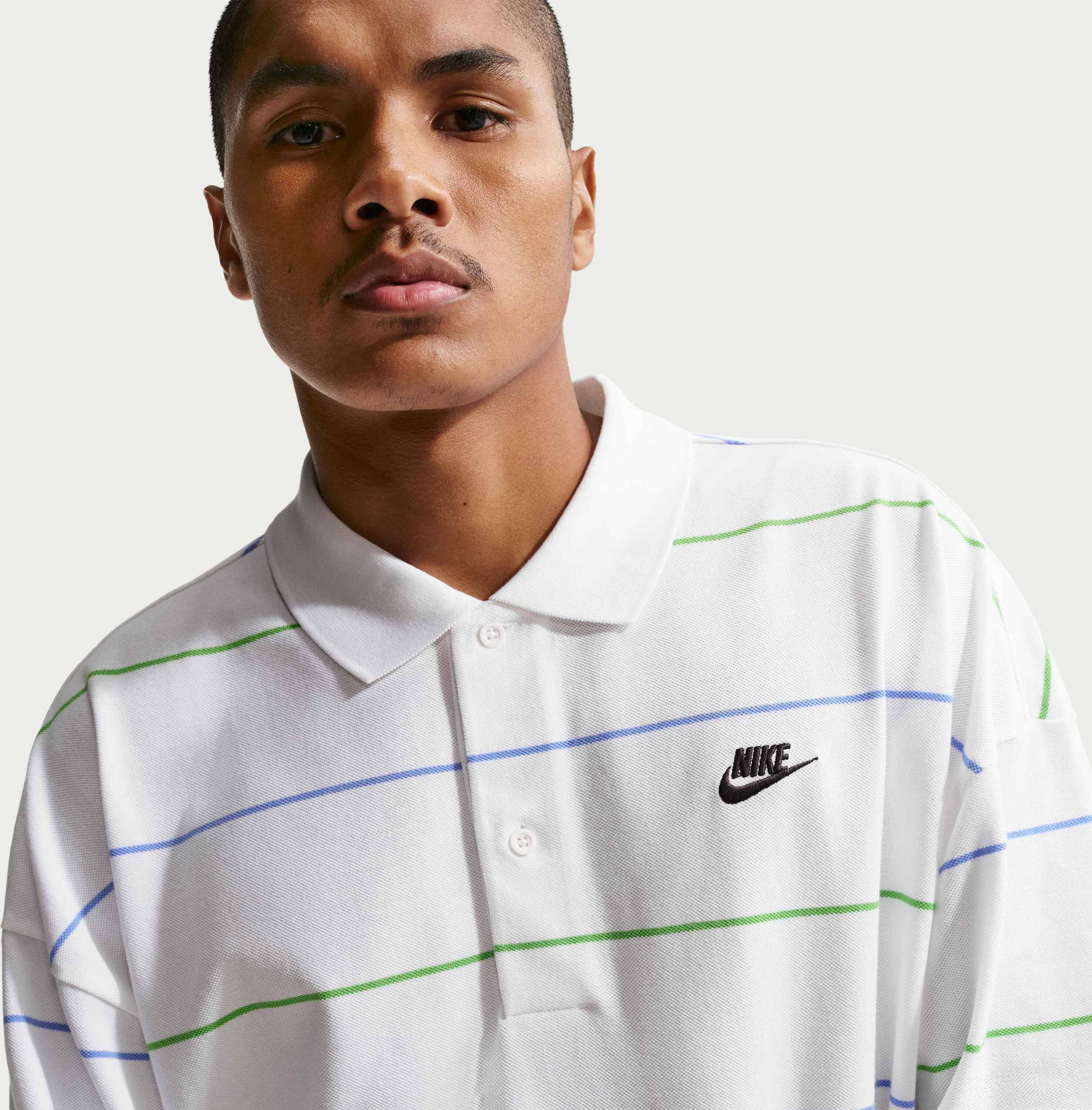 NIKE, Men's Oversized Striped Polo Sportswear Club