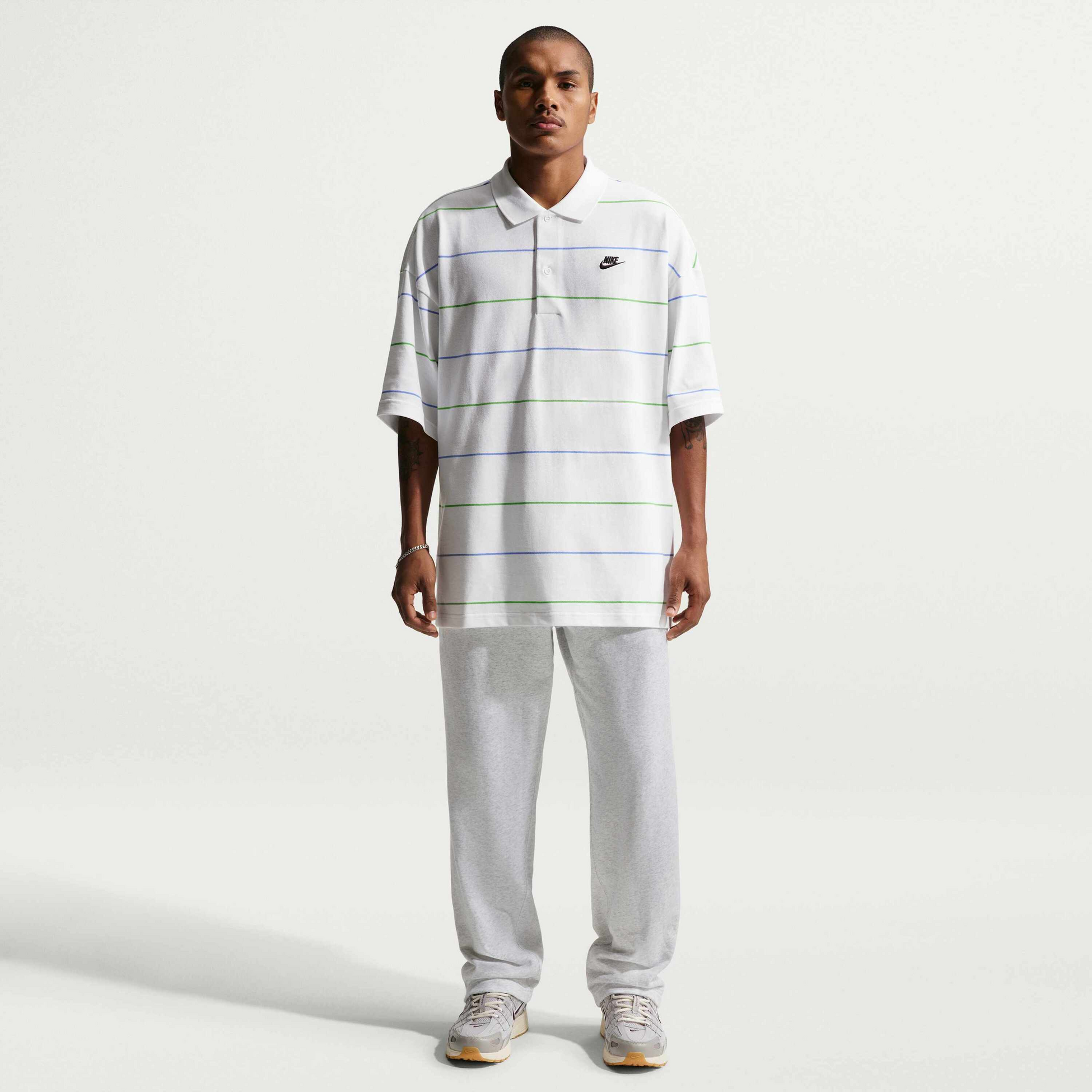 NIKE, Men's Oversized Striped Polo Sportswear Club