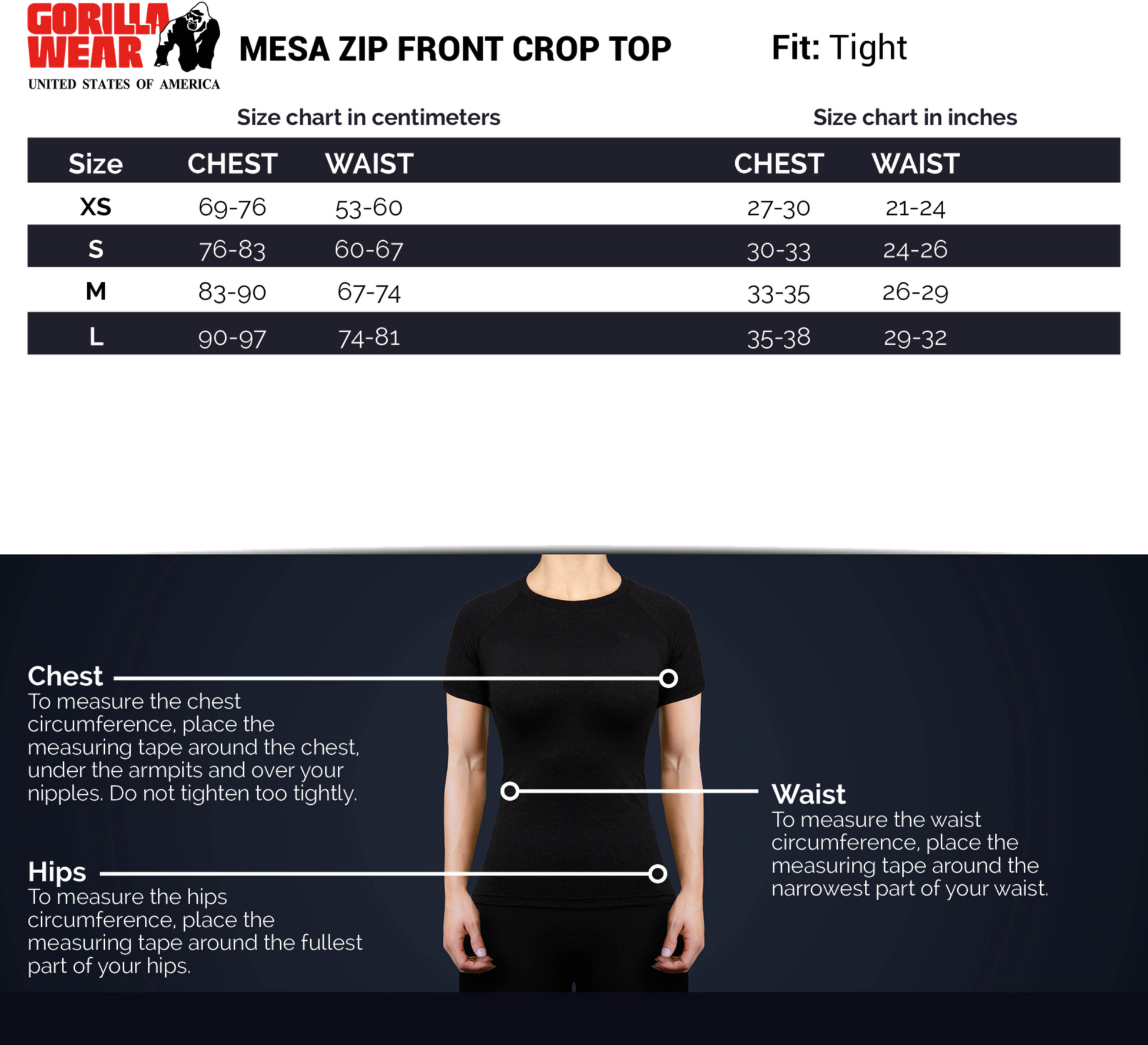 GORILLA WEAR, Mesa Zip Front Crop Top