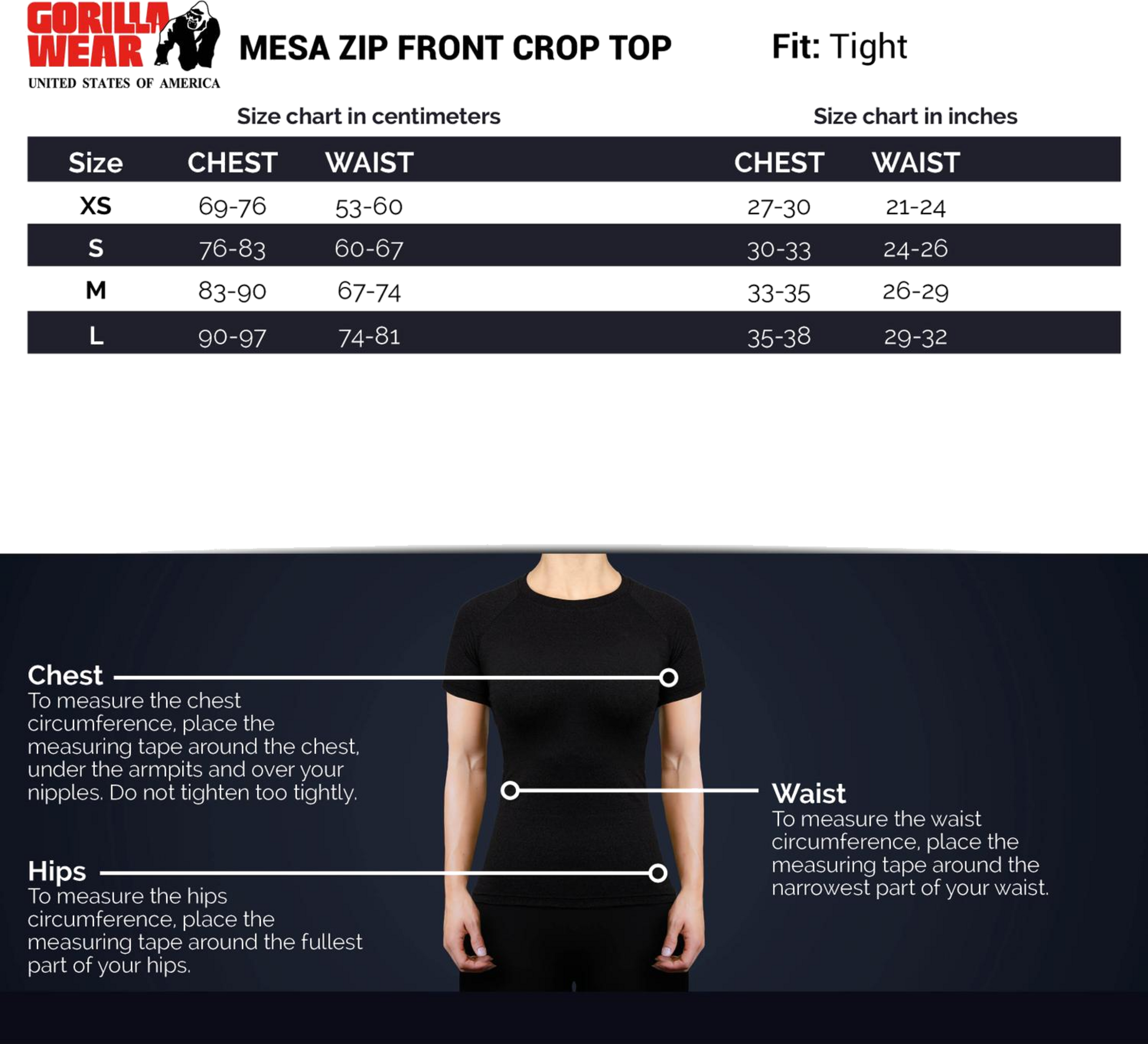 GORILLA WEAR, Mesa Zip Front Crop Top