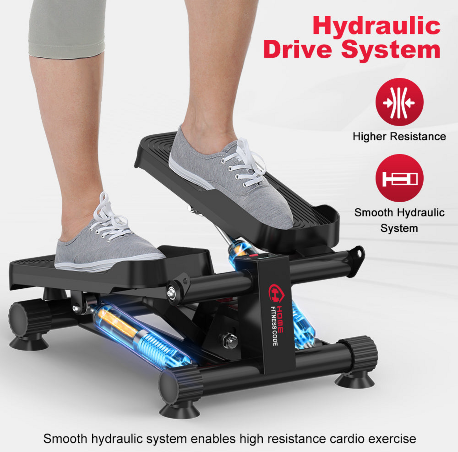 HOMEFITNESSCODE, Mini Stepper Med Lcd Och Motståndsband – Kompakt Hemträning