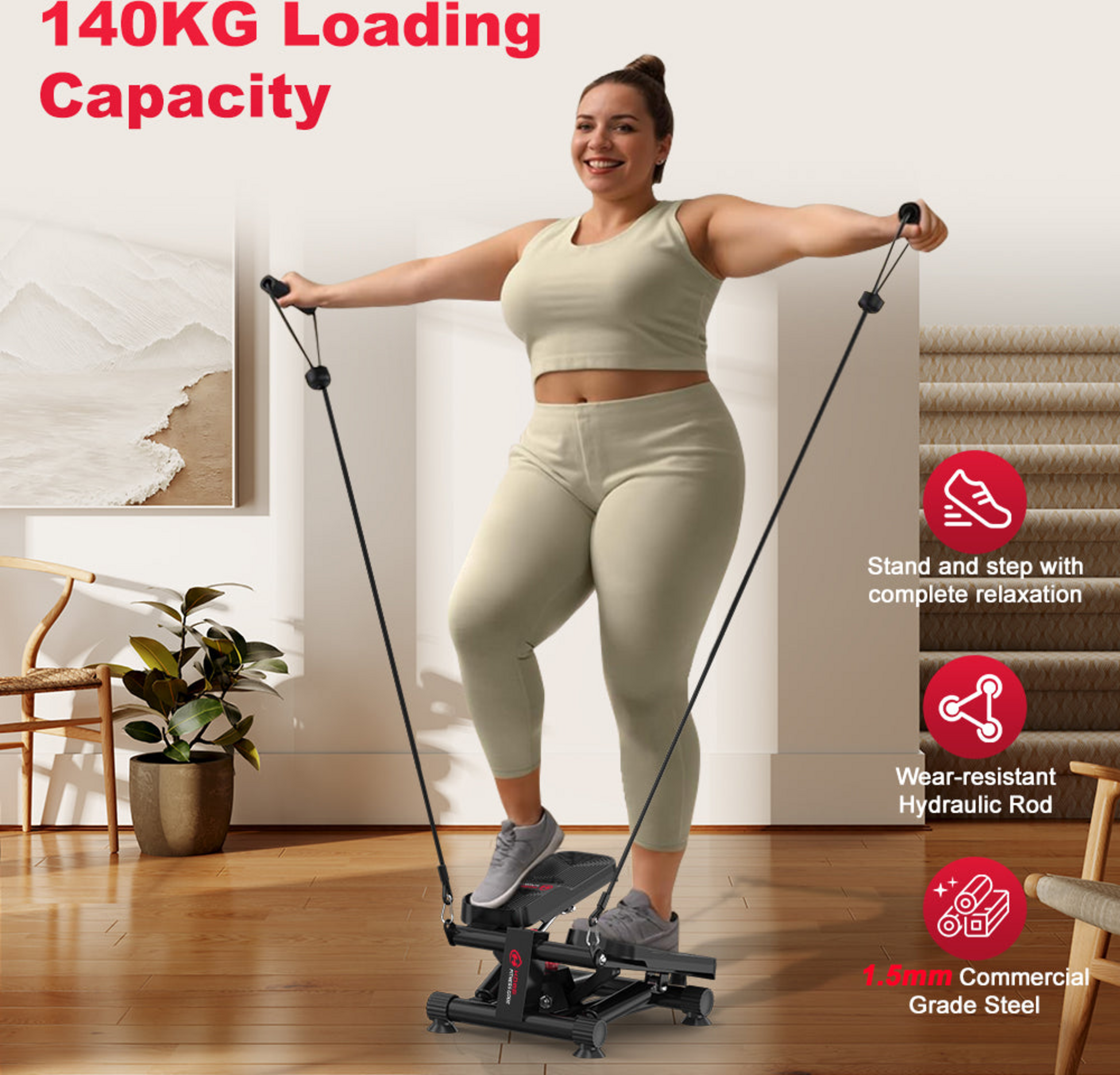 HOMEFITNESSCODE, Mini Stepper Med Lcd Och Motståndsband – Kompakt Hemträning