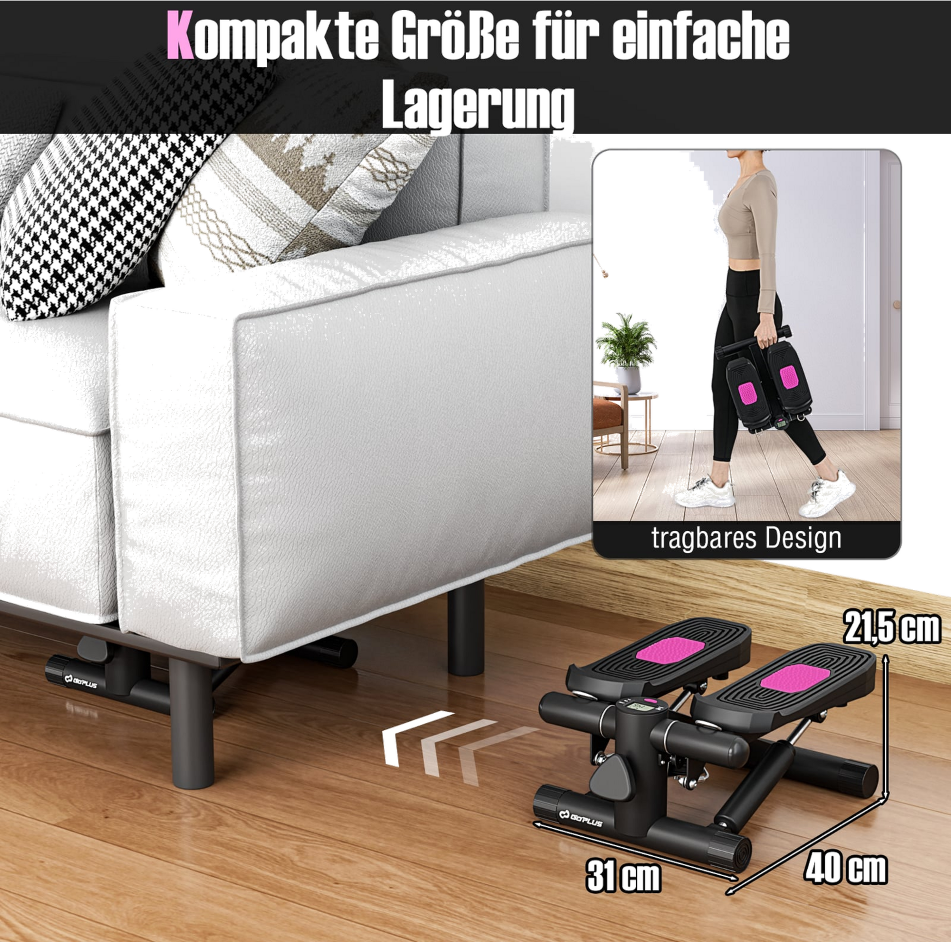 NORTHIX, Mini Stepper With Resistance Bands, Adjustable Intensity