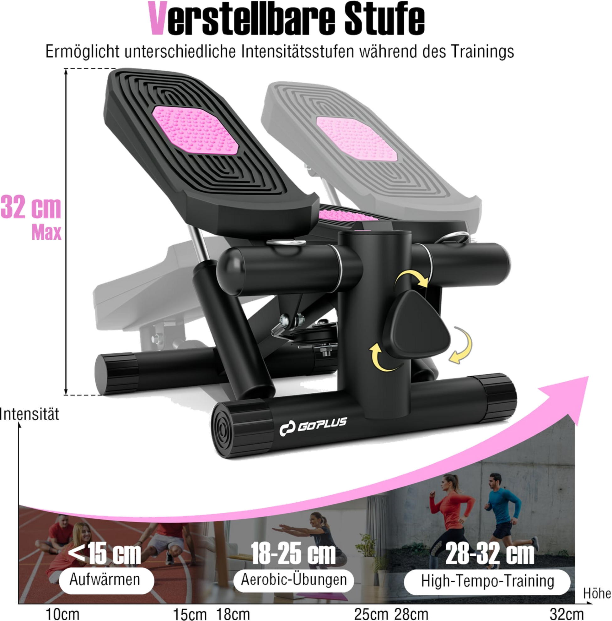 NORTHIX, Mini Stepper With Resistance Bands &ndash; Adjustable, Compact Fitness Equipment