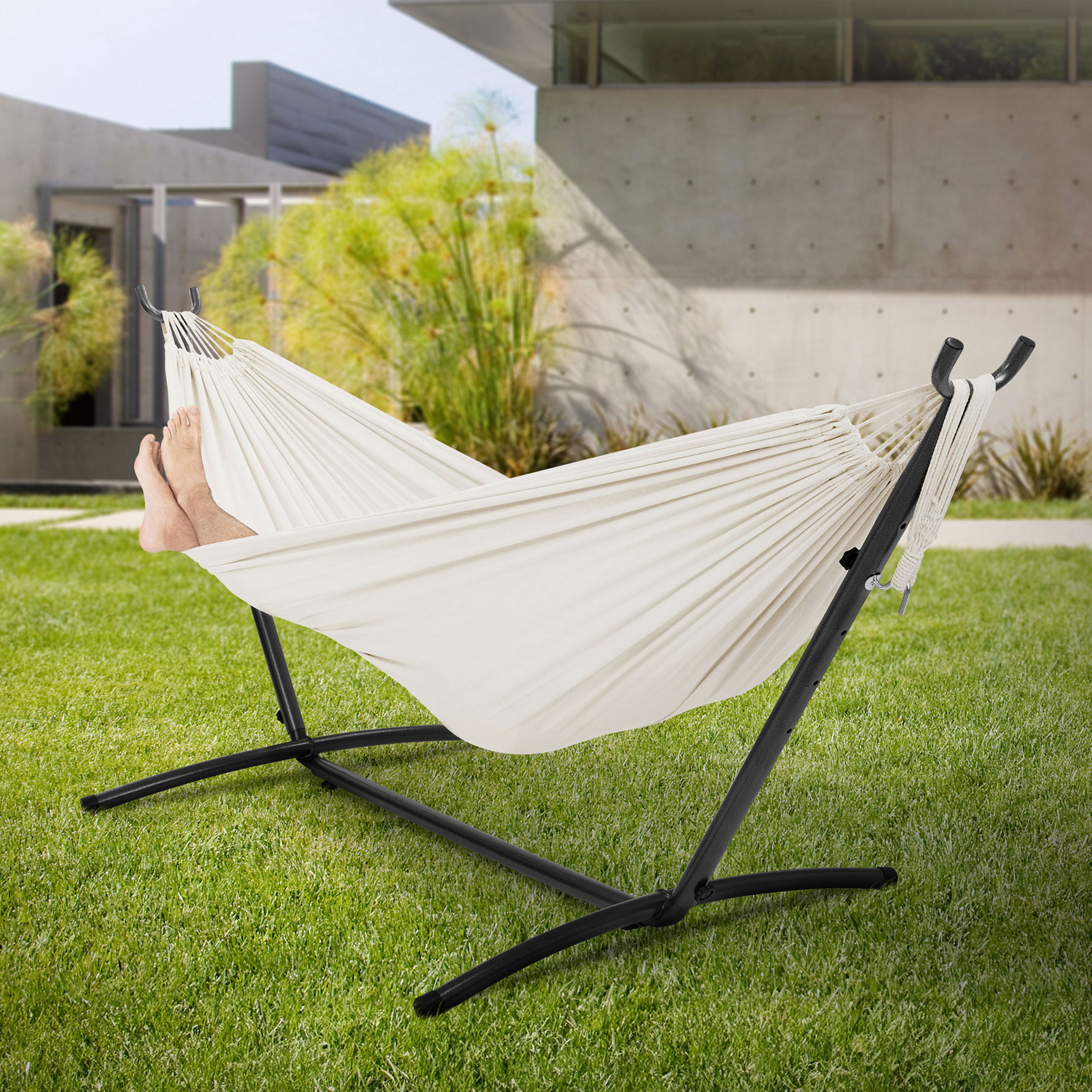ML DESIGN, Ml-design Double Hammock With Steel Frame, Beige, Space For 2 People, Indoor Outdoor Use, Xxl