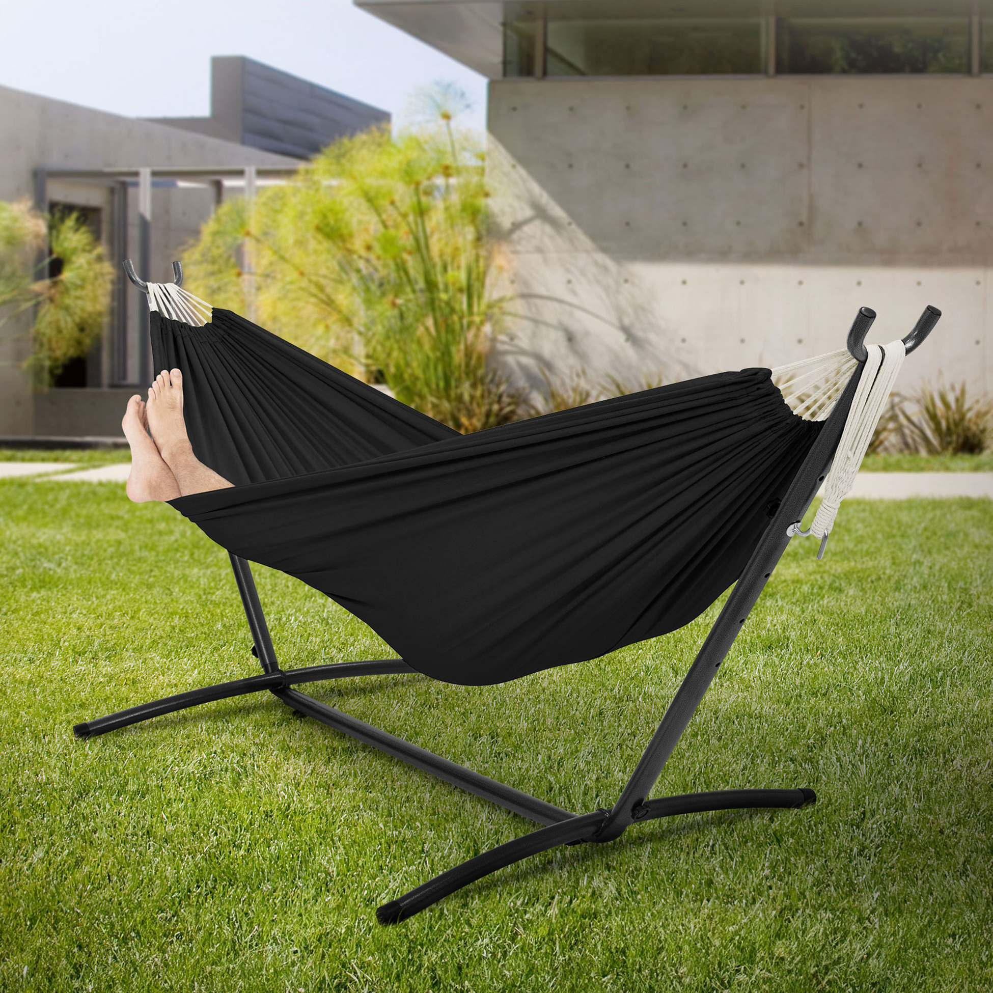 ML DESIGN, Ml-design Double Hammock With Steel Frame, Black, Space For 2 People, Indoor Outdoor Use, Xxl