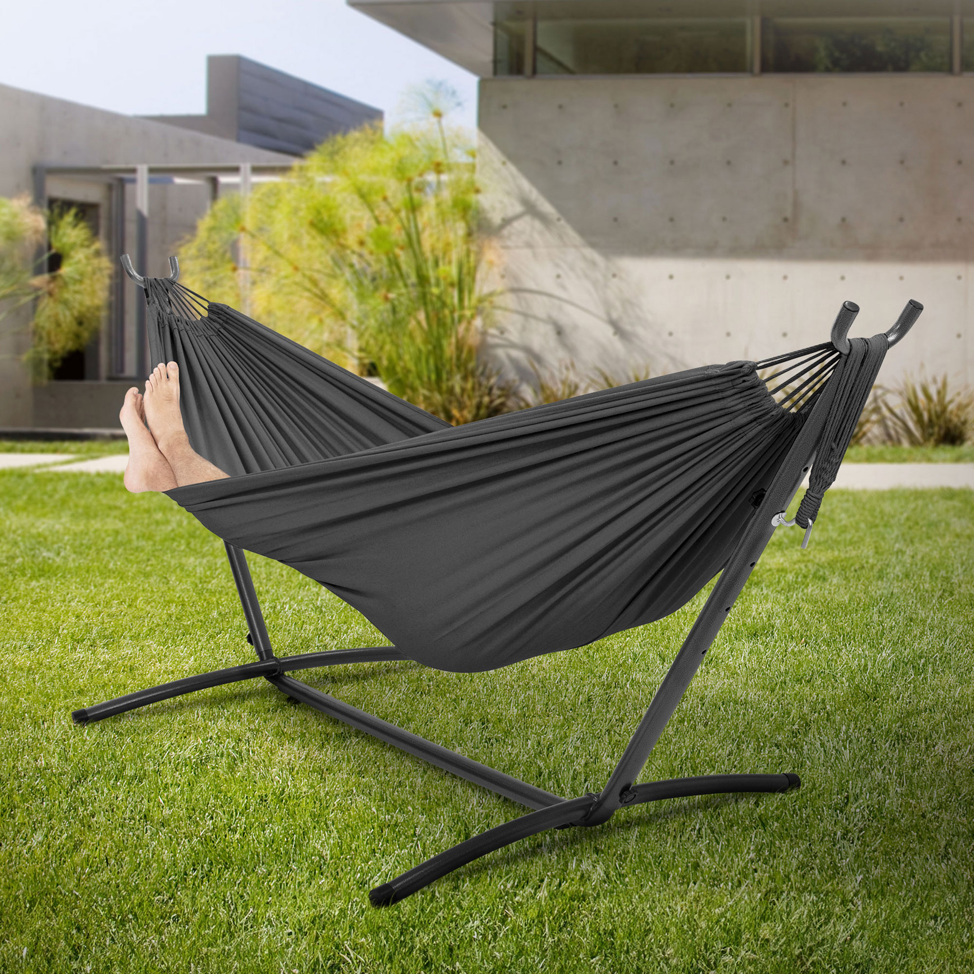 ML DESIGN, Ml-design Double Hammock With Steel Frame, Dark Grey, Space For 2 People, Indoor Outdoor Use, Xxl