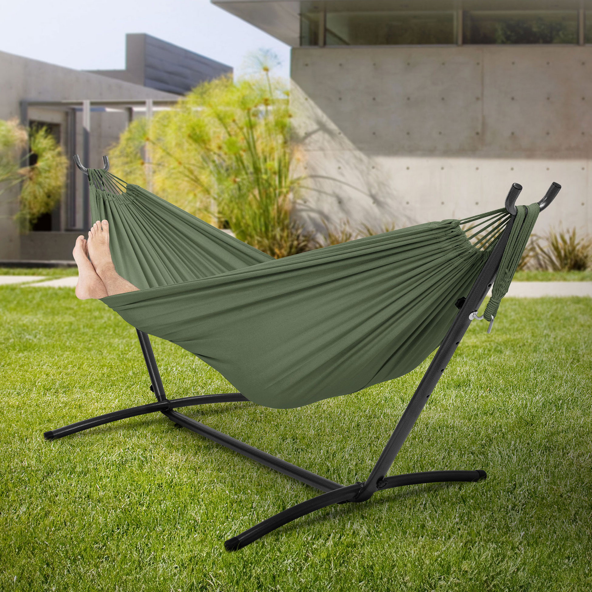 ML DESIGN, Ml-design Double Hammock With Steel Frame, Khaki, Space For 2 People, Indoor Outdoor Use, Xxl
