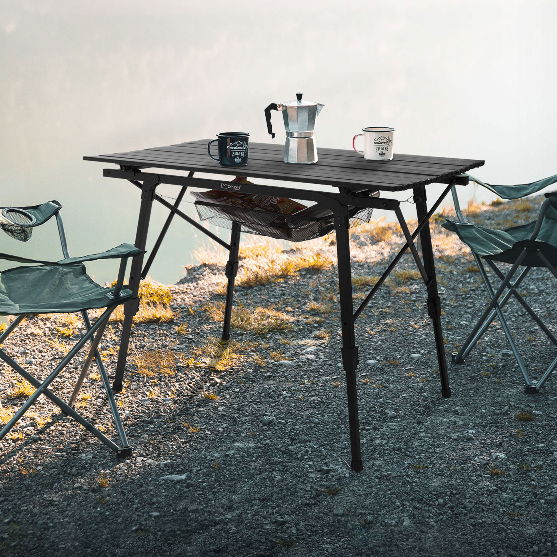 ML DESIGN, Ml-design Folding Camping Table, Black, 90 X 51.5 Cm, Height Adjustable Aluminium Frame