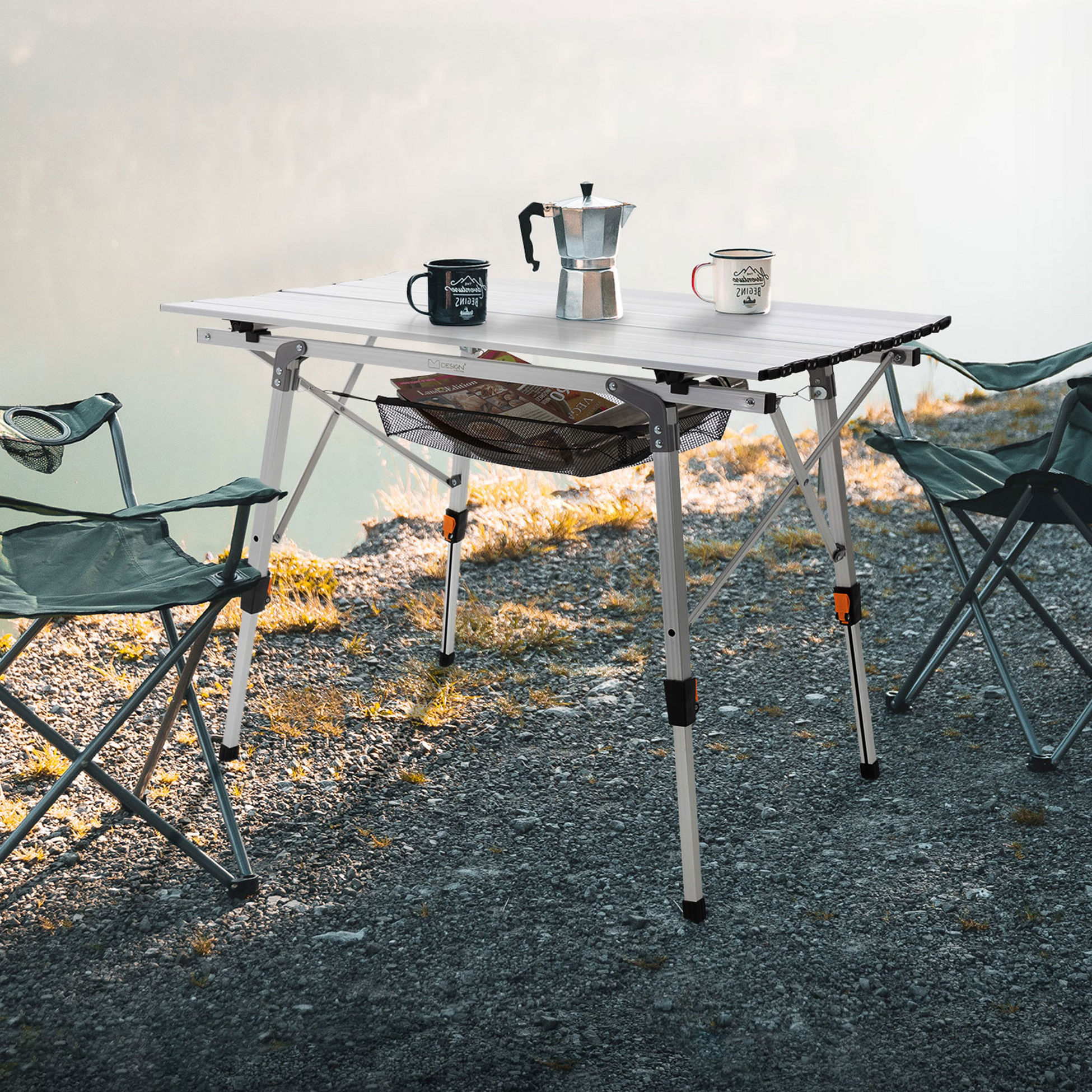 ML DESIGN, Ml-design Folding Camping Table, Silver, 90 X 51.5 Cm, Height Adjustable Aluminium Frame 46&ndash;66.5 Cm