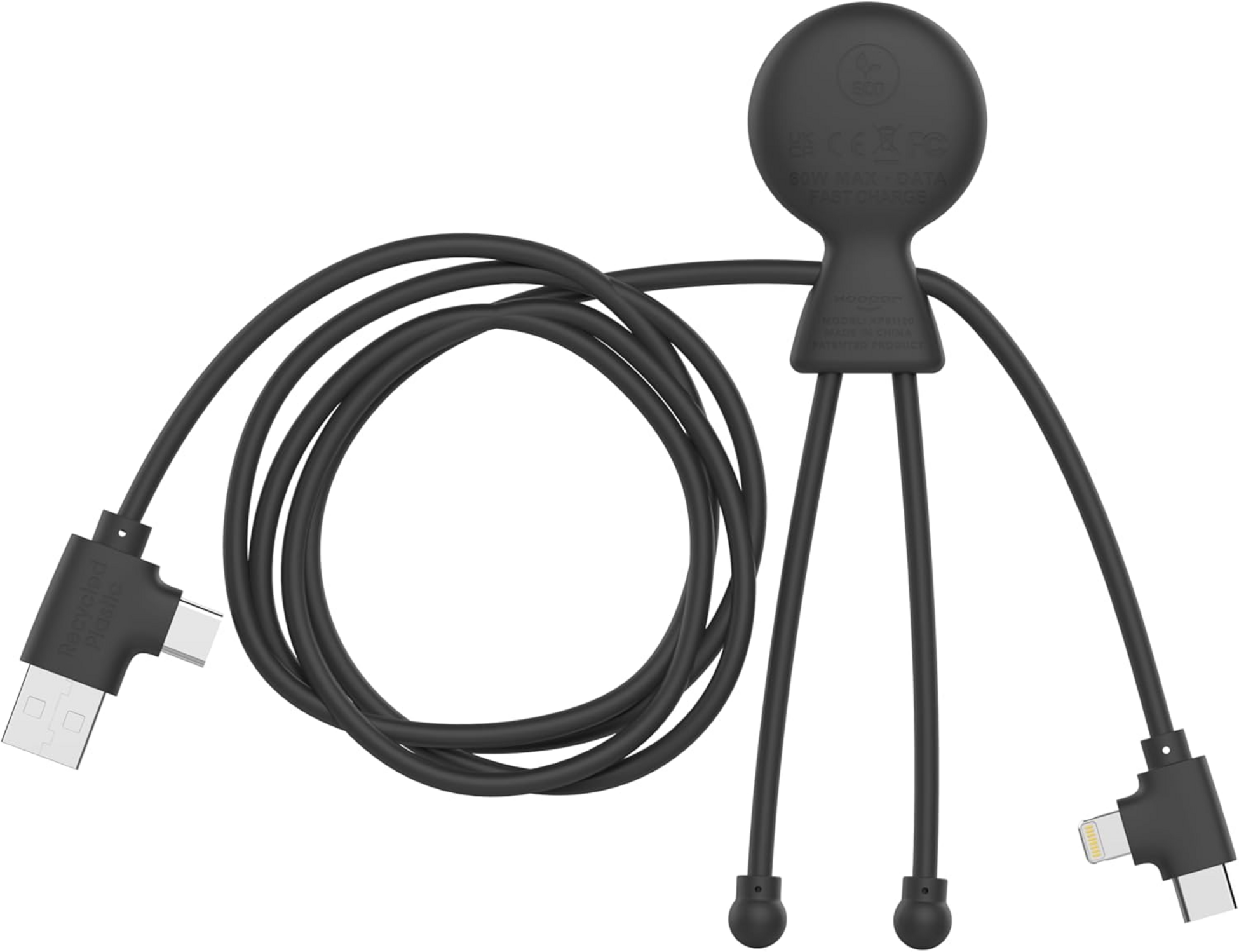 XOOPAR, Multi Usb-kabel - Mr Bio 1m L&aring;ng I Grs &Aring;tervunnen Plast - Snabbladdning - Universalladdare Svart