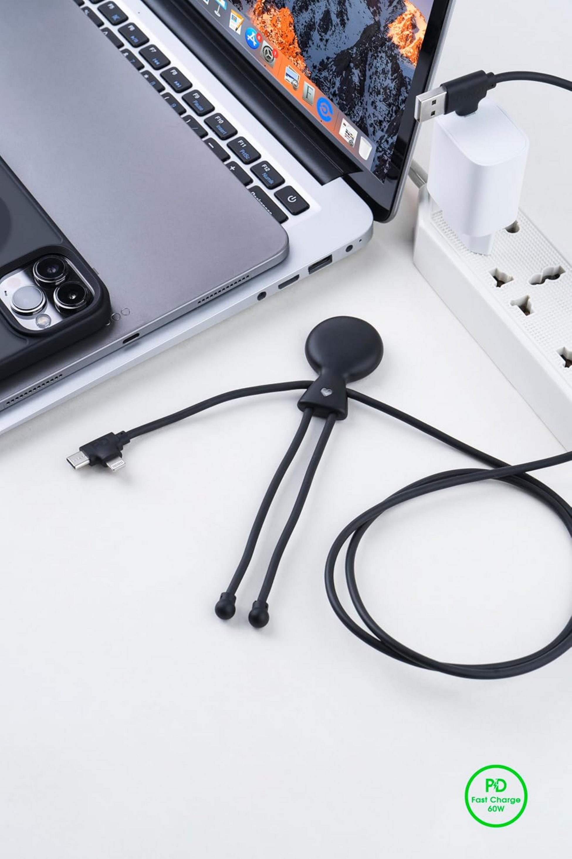 XOOPAR, Multi Usb-kabel - Mr Bio 1m L&aring;ng I Grs &Aring;tervunnen Plast - Snabbladdning - Universalladdare Svart