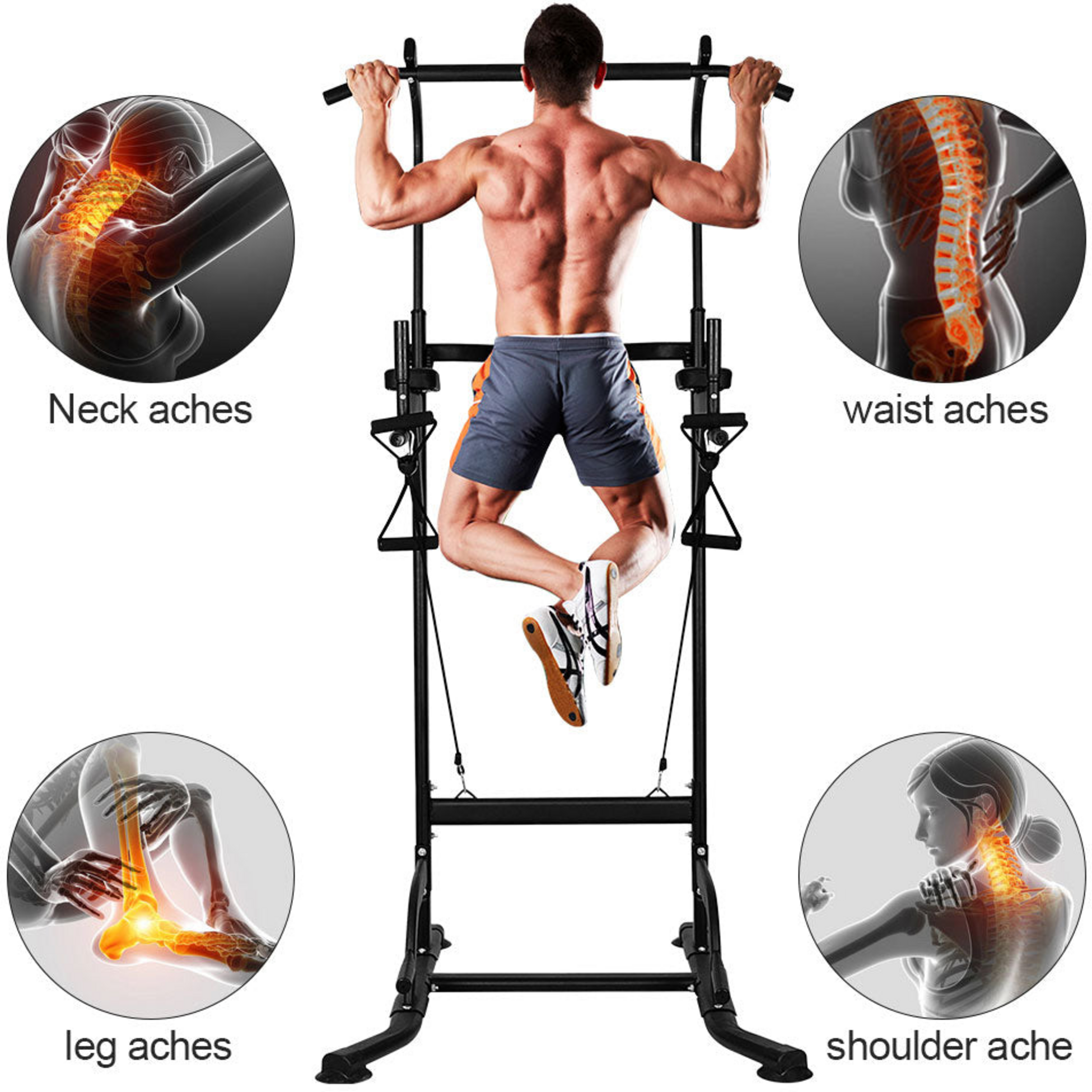 HOMEFITNESSCODE, Multifunktionell Justerbar Träningsstation – Pull-ups, Dips , Abs