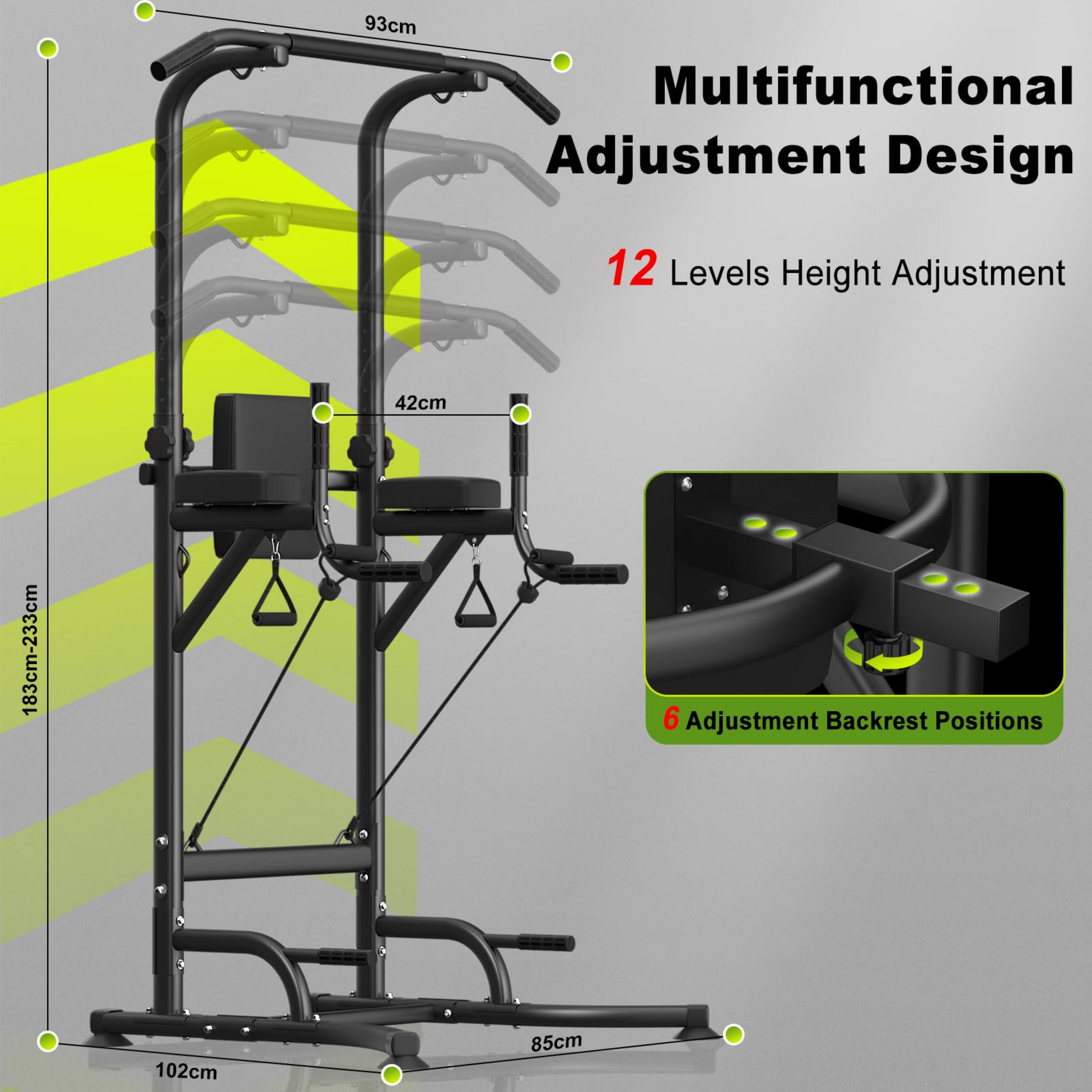 HOMEFITNESSCODE, Multifunktionell Justerbar Träningsstation – Pull-ups, Dips , Abs
