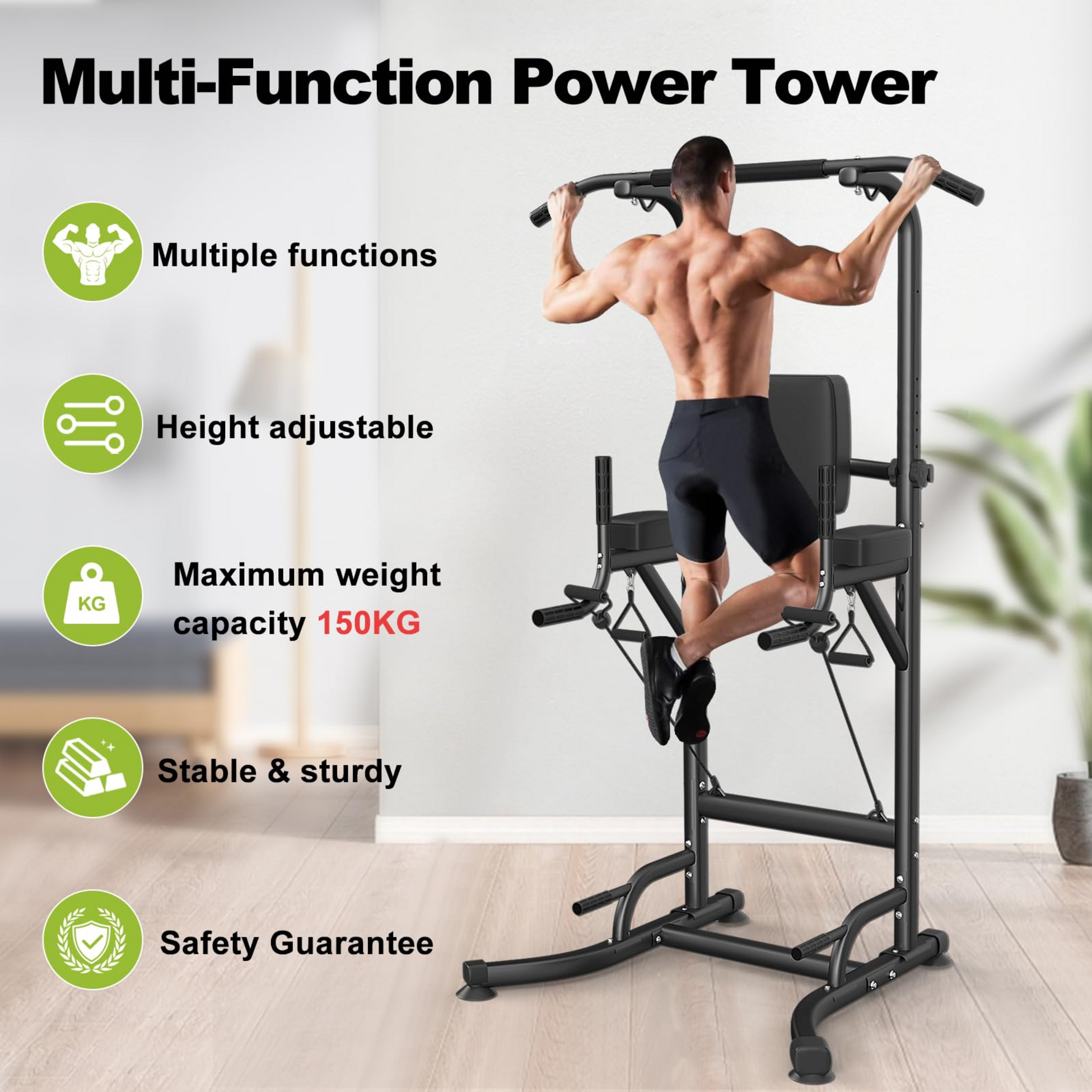 HOMEFITNESSCODE, Multifunktionell Justerbar Träningsstation – Pull-ups, Dips , Abs