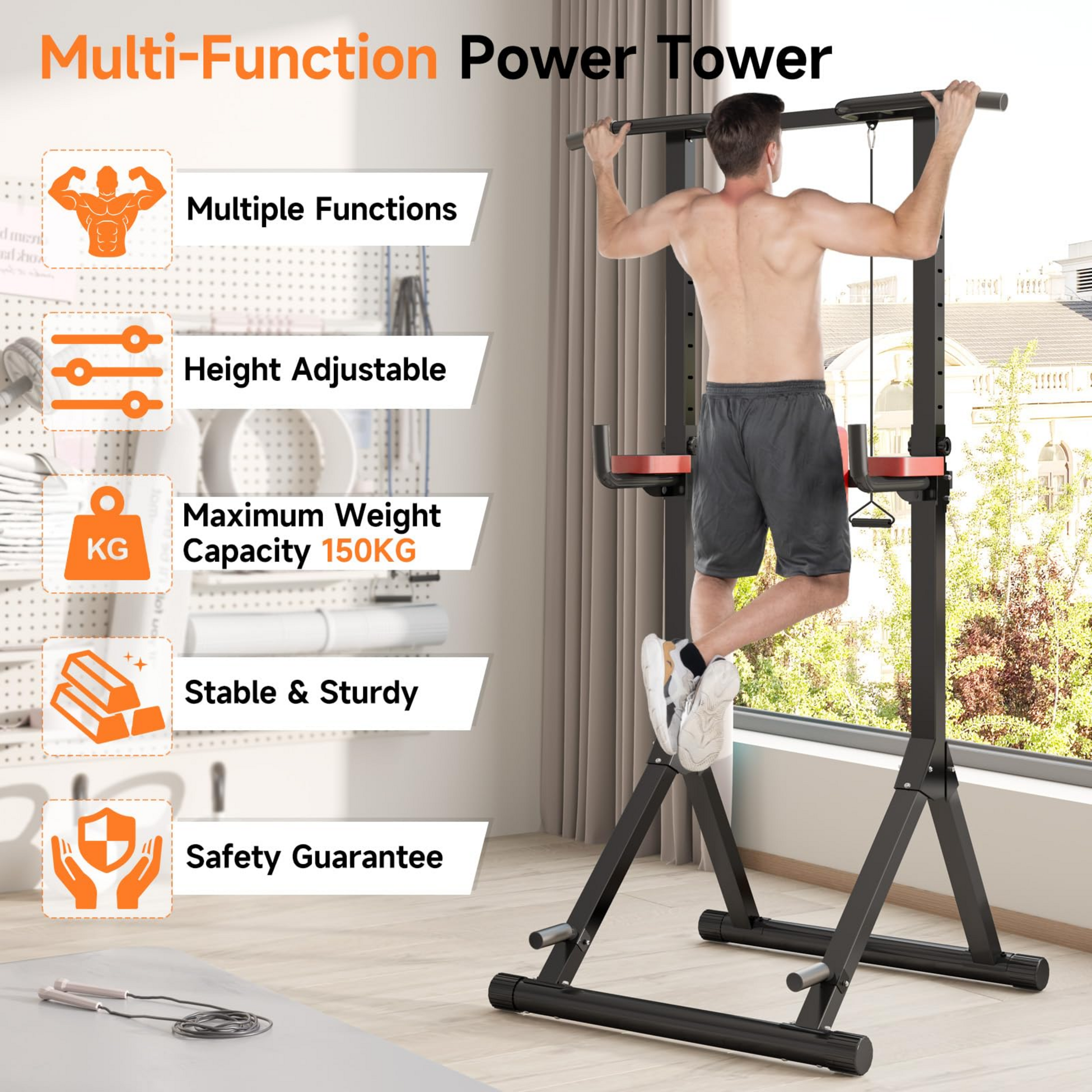 HOMEFITNESSCODE, Multifunktionell Träningsstation Med Chins, Dips , Armhävningar – 150 kg