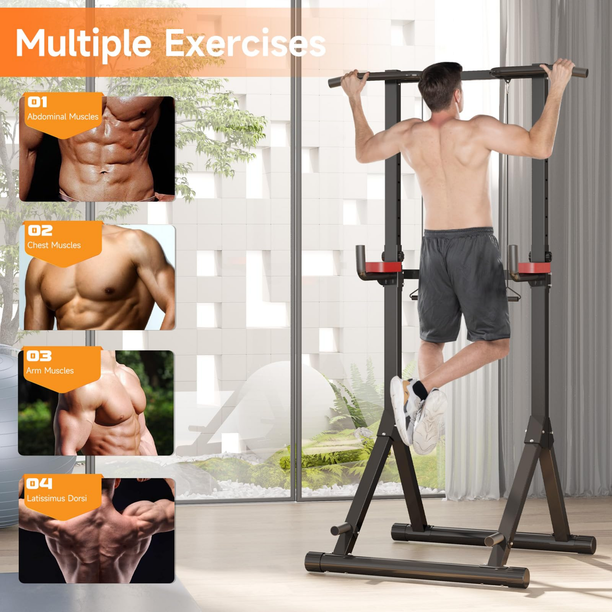 HOMEFITNESSCODE, Multifunktionell Träningsstation Med Chins, Dips , Armhävningar – 150 kg
