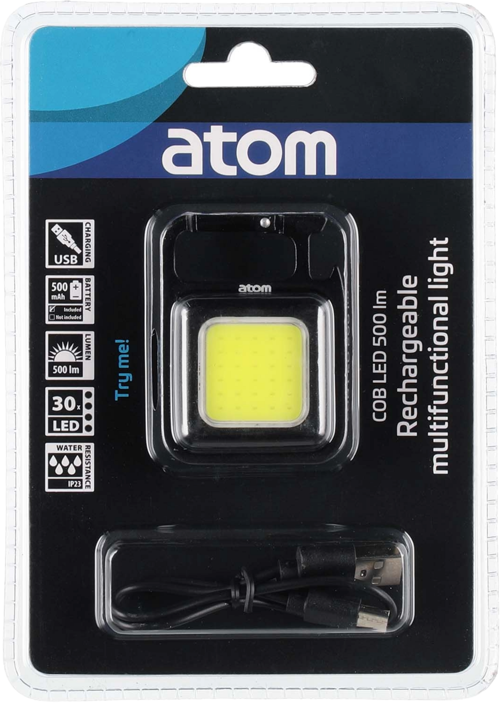 ATOM, Multifunktionslampa - Laddbar Cob 30 Led Super 500 Lm