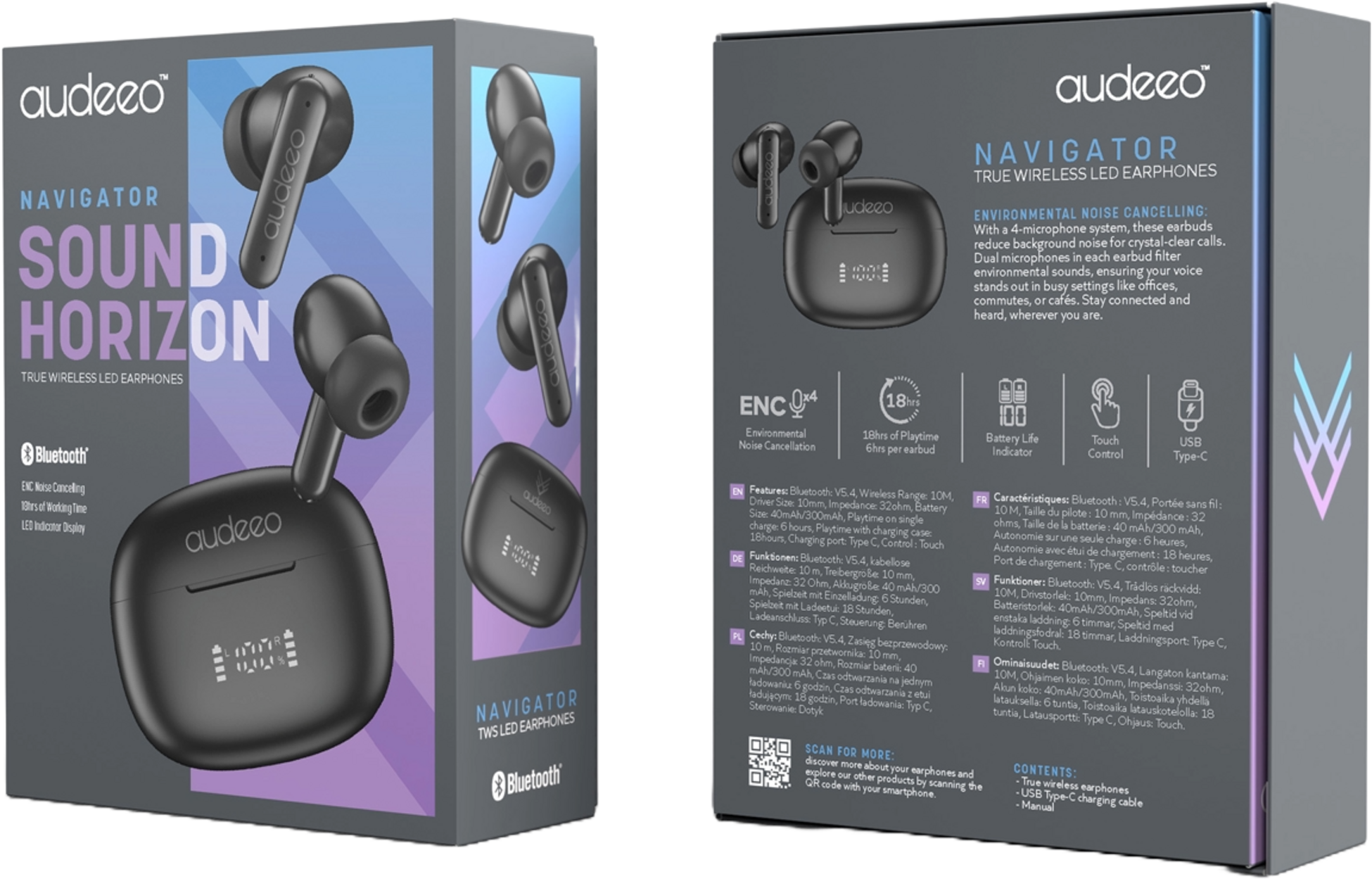 AUDEEO, Navigator True Wireless Led Earphones