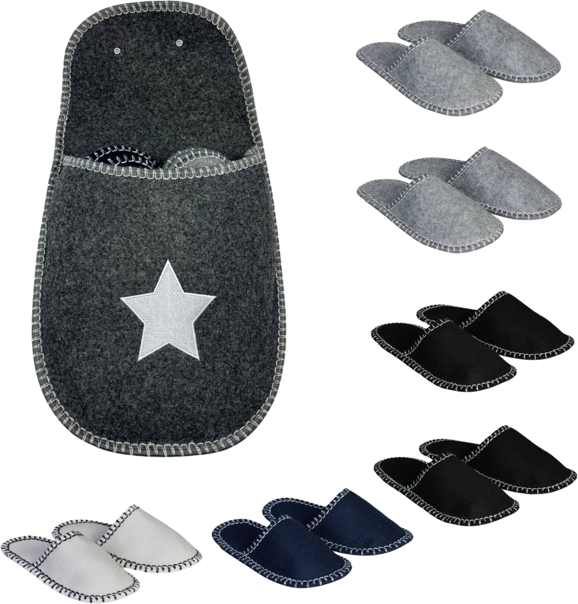 NORTHIX, Non-slip Felt House Slippers, 6 Pairs With Storage Bag