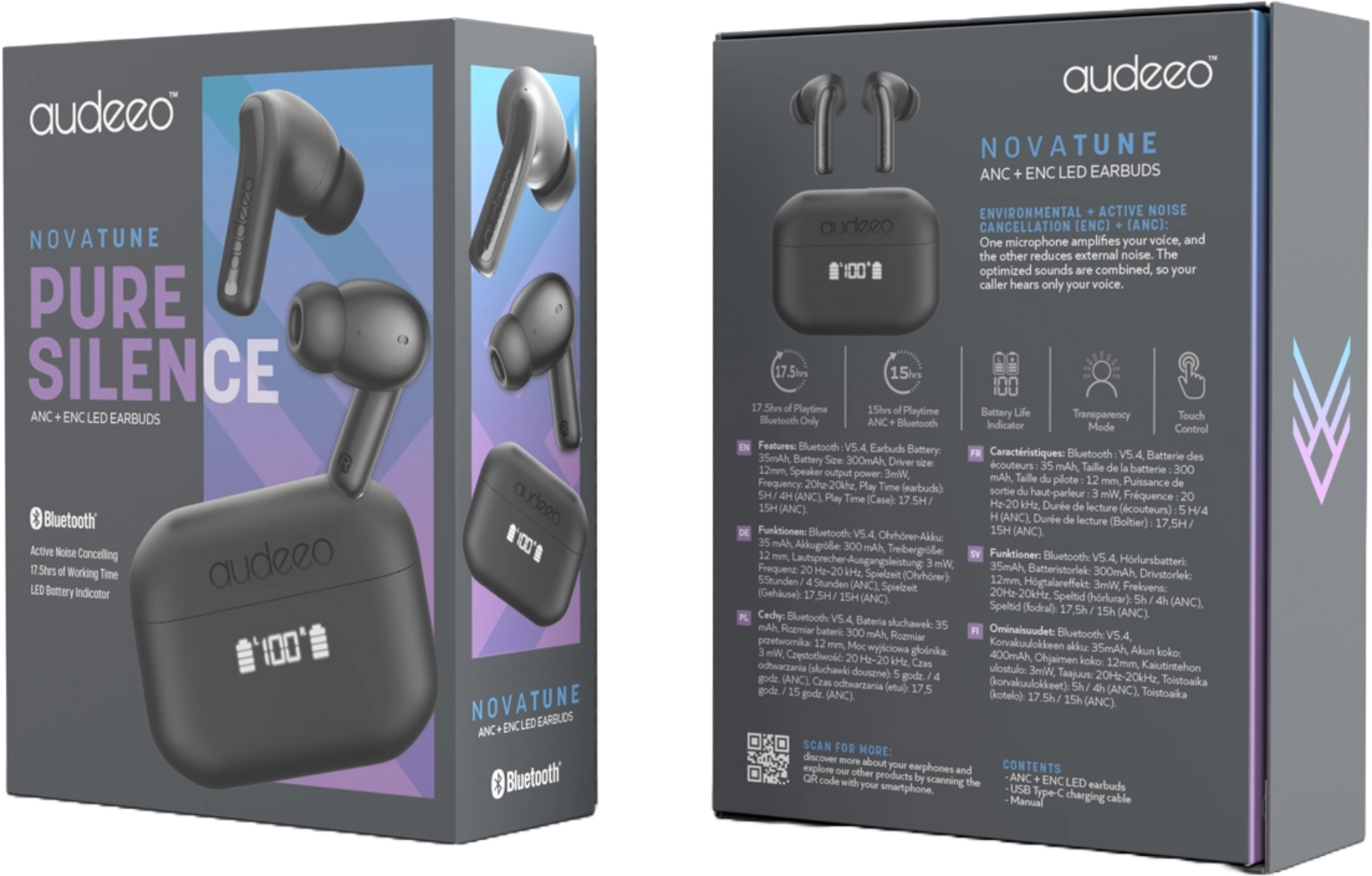 AUDEEO, Novatune Anc + Enc Led Earbuds