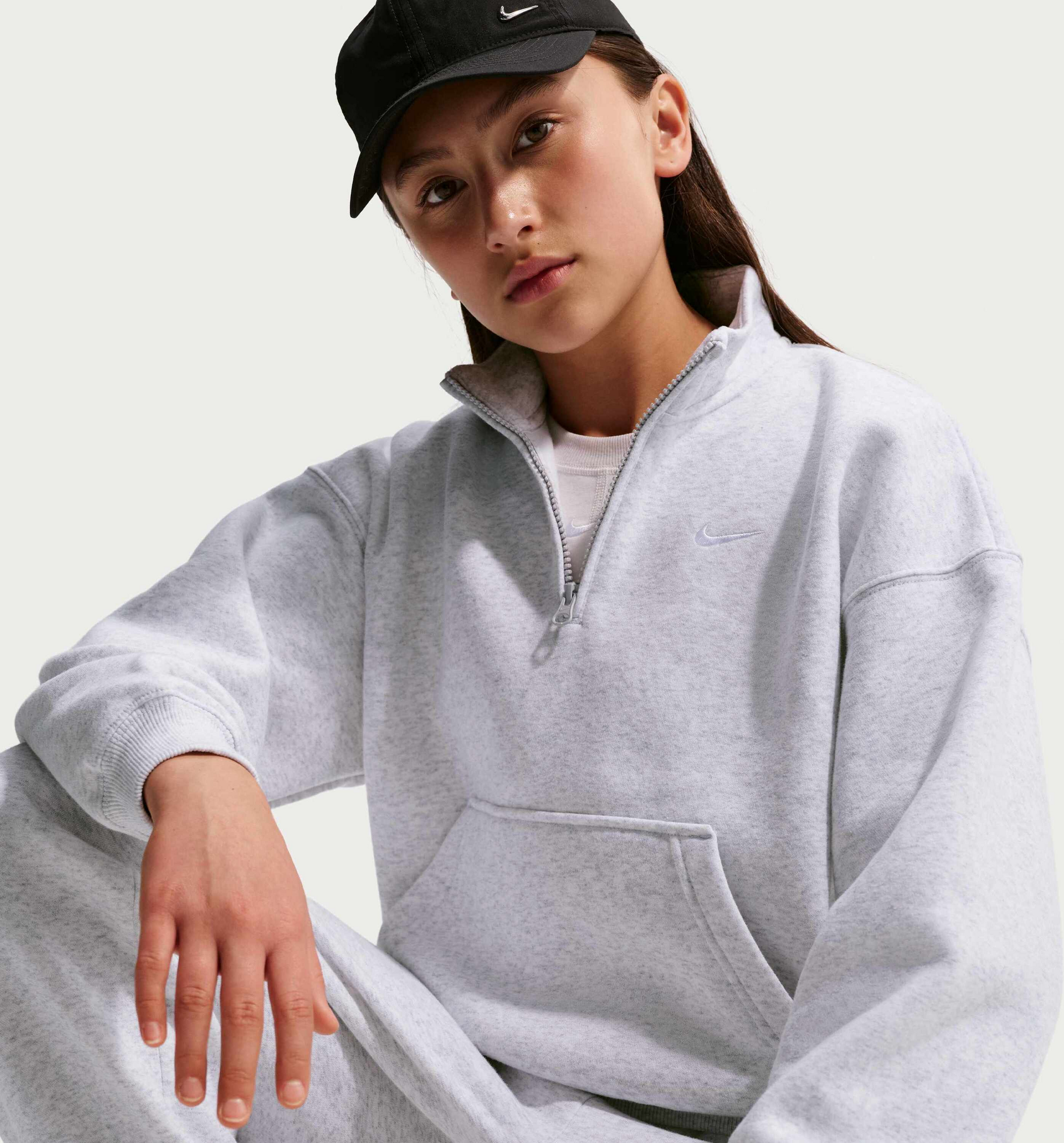 NIKE, Older Kids' (girls') Oversized 1/4-zip Top Sportswear Studio Fleece