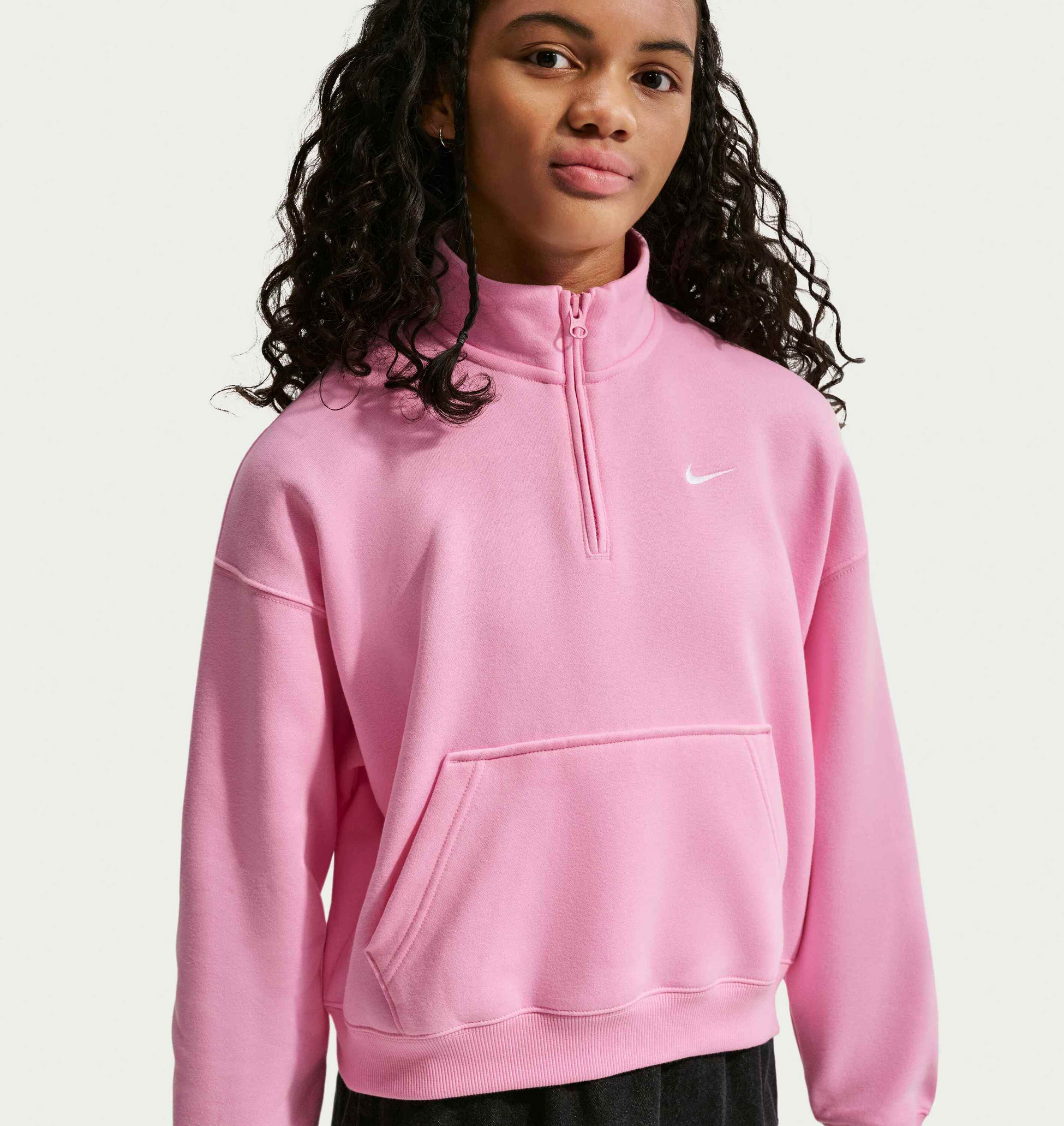 NIKE, Older Kids' (girls') Oversized 1/4-zip Top Sportswear Studio Fleece