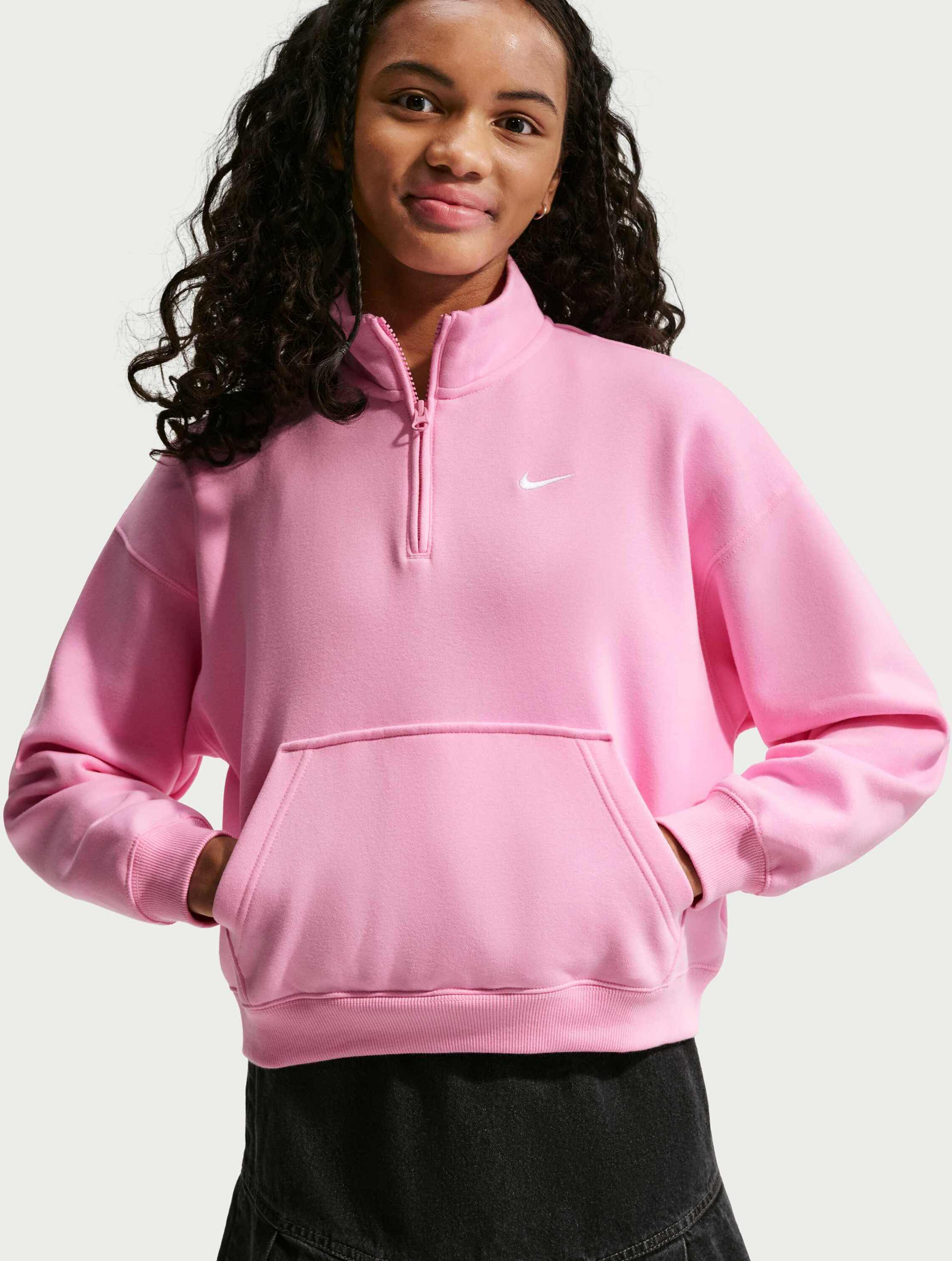 NIKE, Older Kids' (girls') Oversized 1/4-zip Top Sportswear Studio Fleece