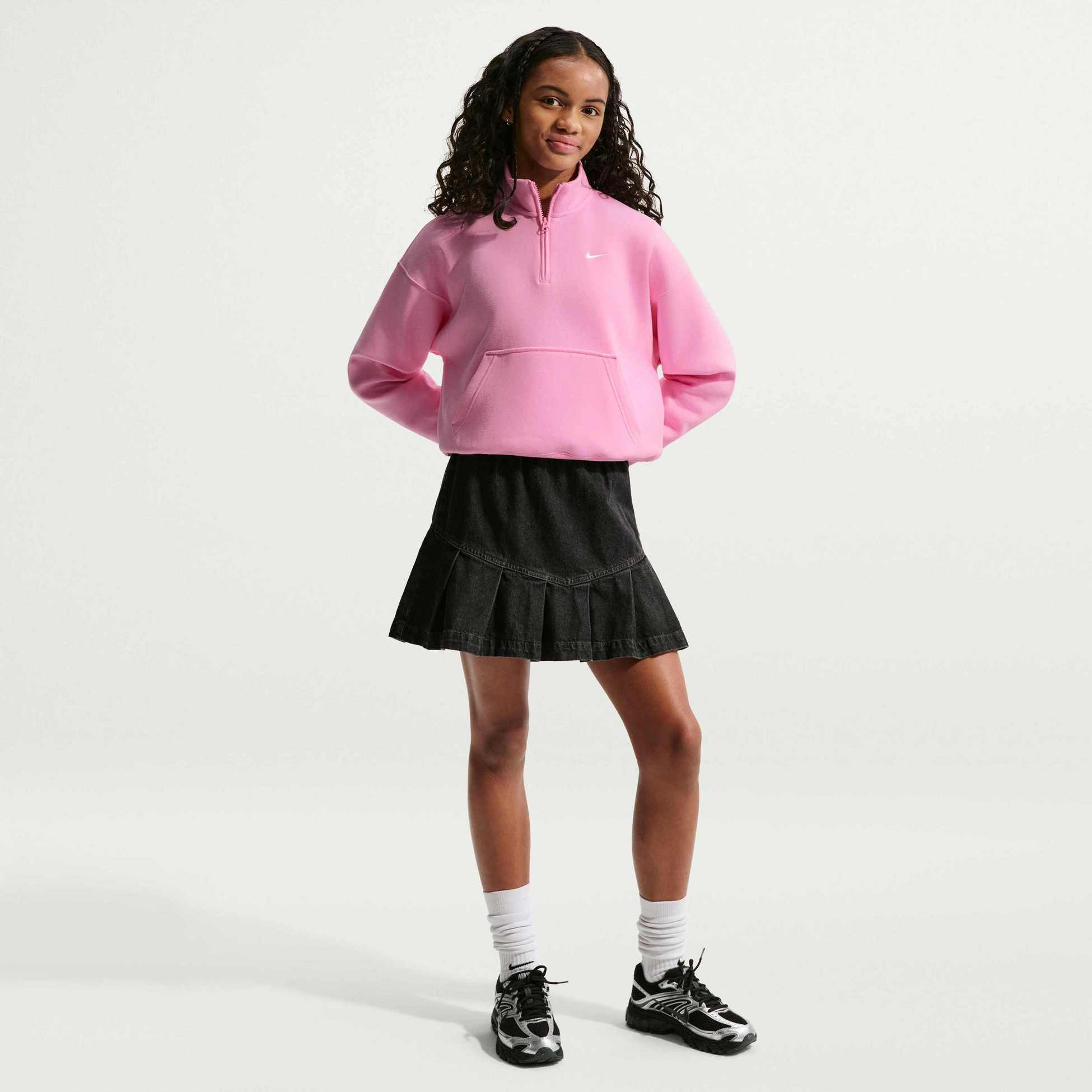 NIKE, Older Kids' (girls') Oversized 1/4-zip Top Sportswear Studio Fleece