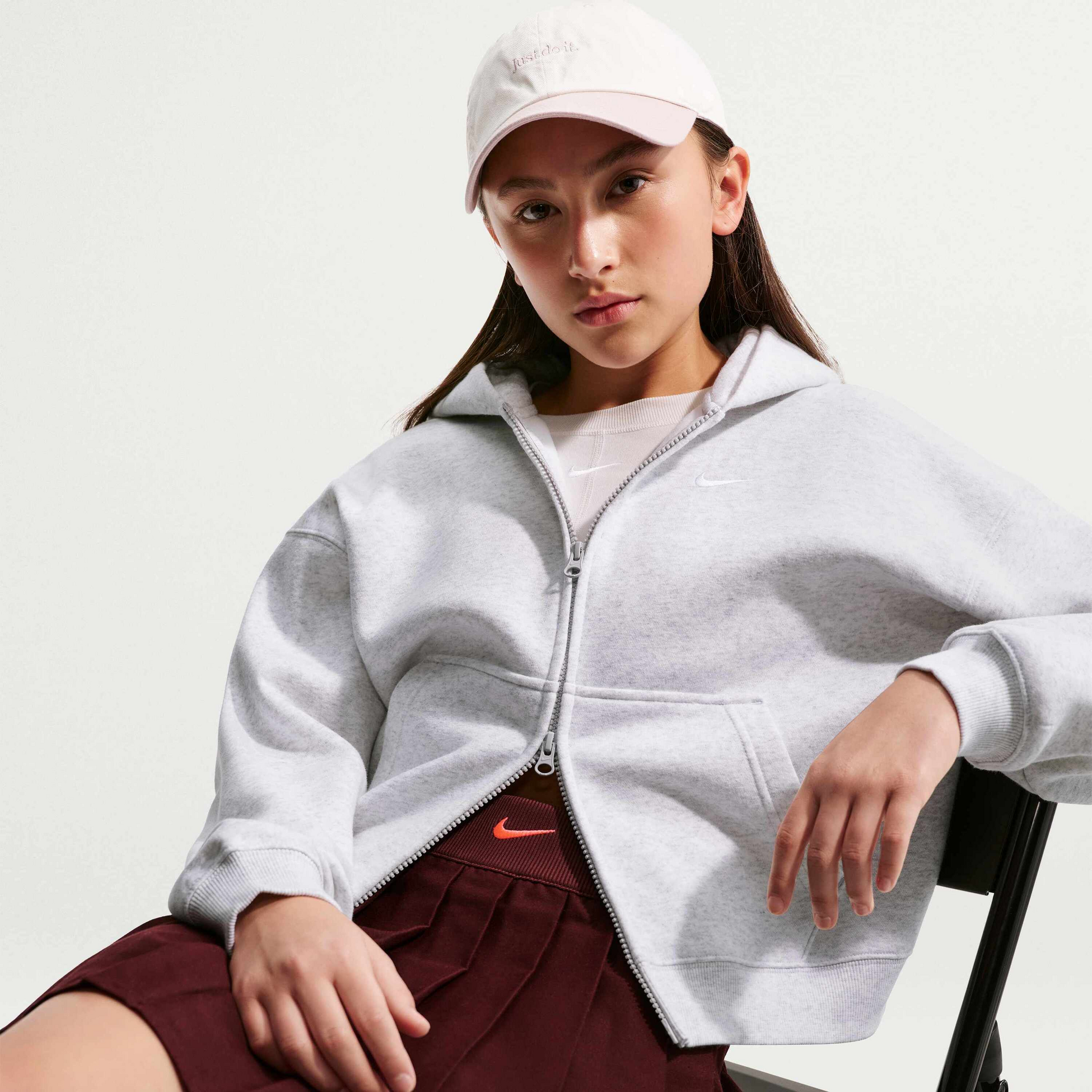 NIKE, Older Kids' (girls') Oversized Full-zip Hoodie Sportswear Studio Fleece
