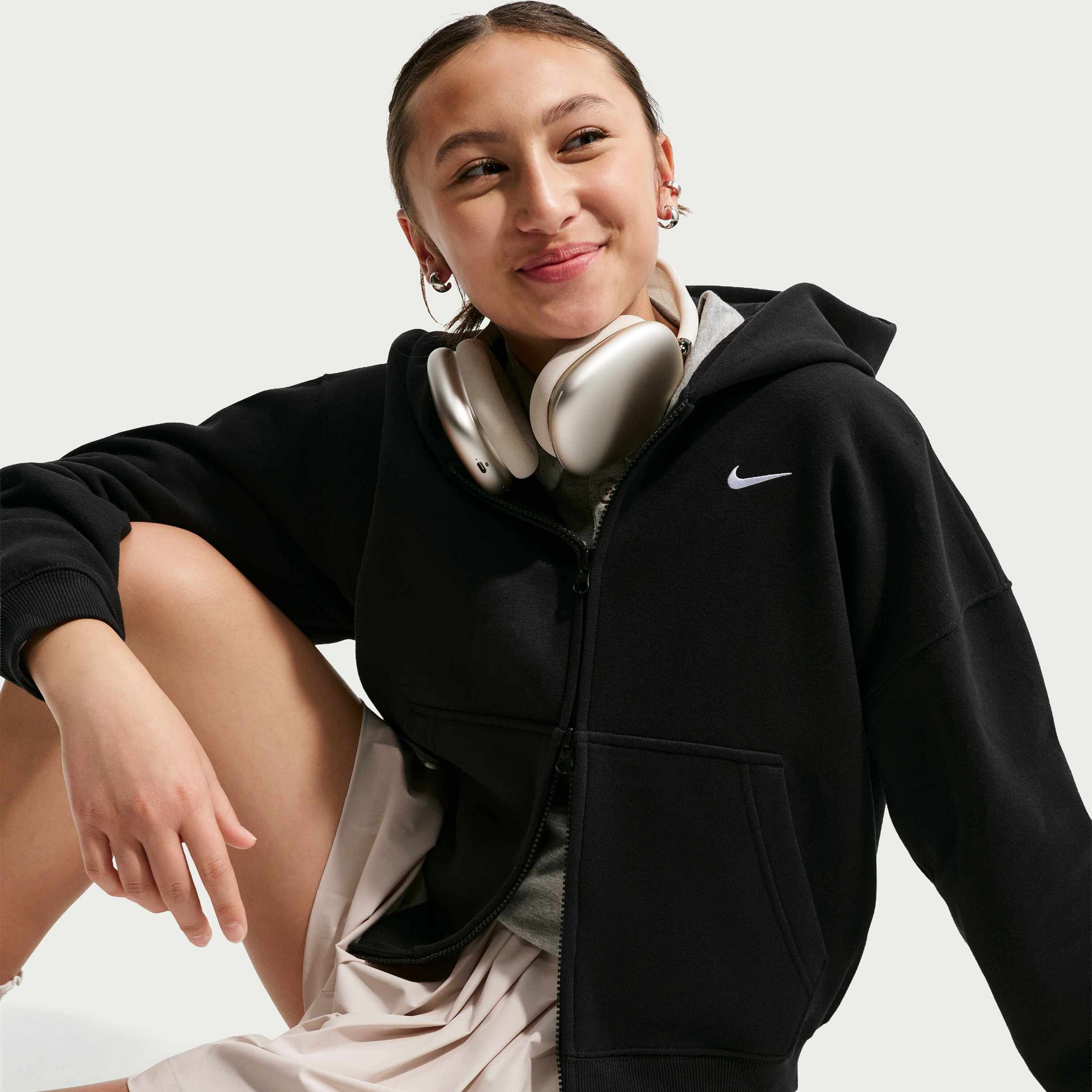 NIKE, Older Kids' (girls') Oversized Full-zip Hoodie Sportswear Studio Fleece
