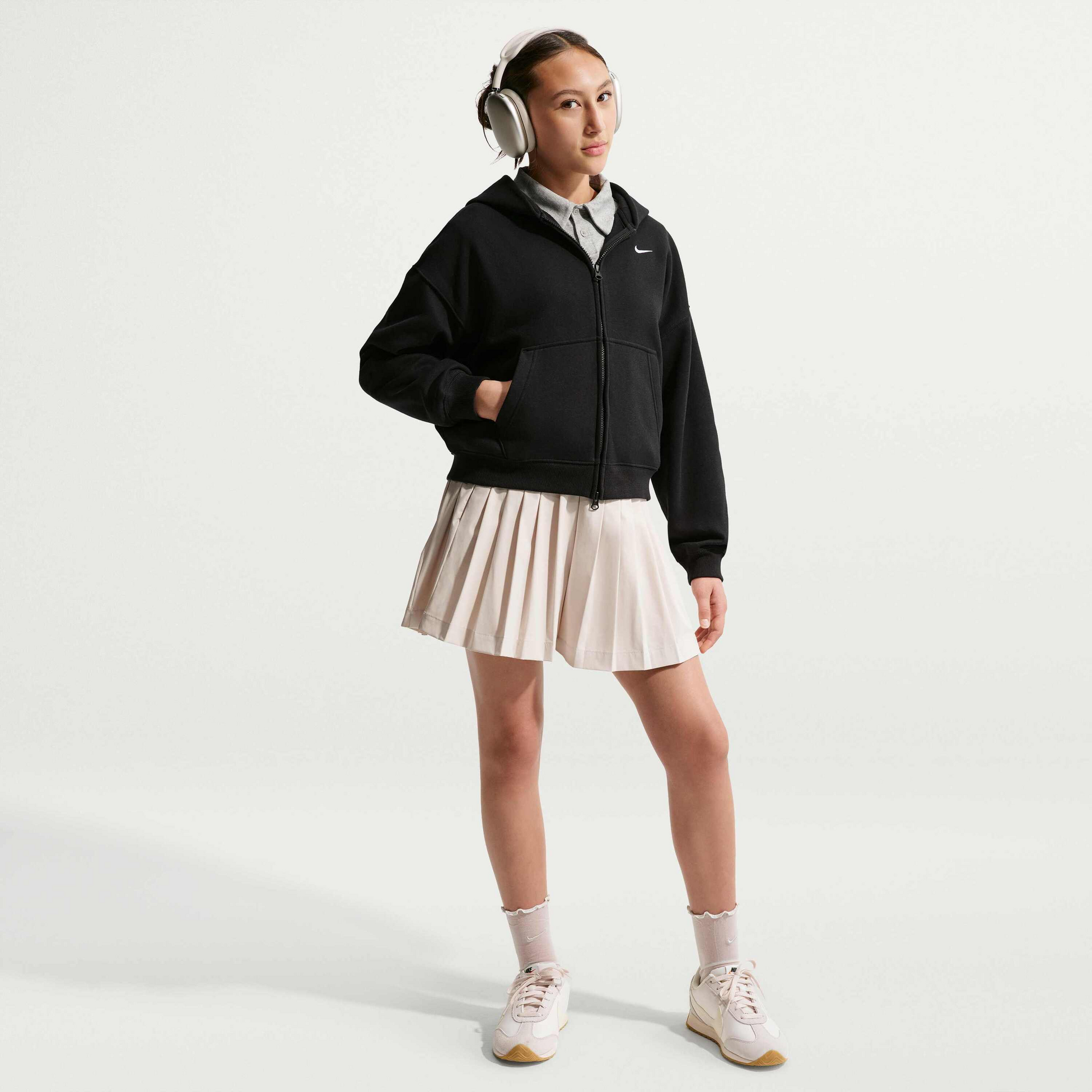 NIKE, Older Kids' (girls') Oversized Full-zip Hoodie Sportswear Studio Fleece