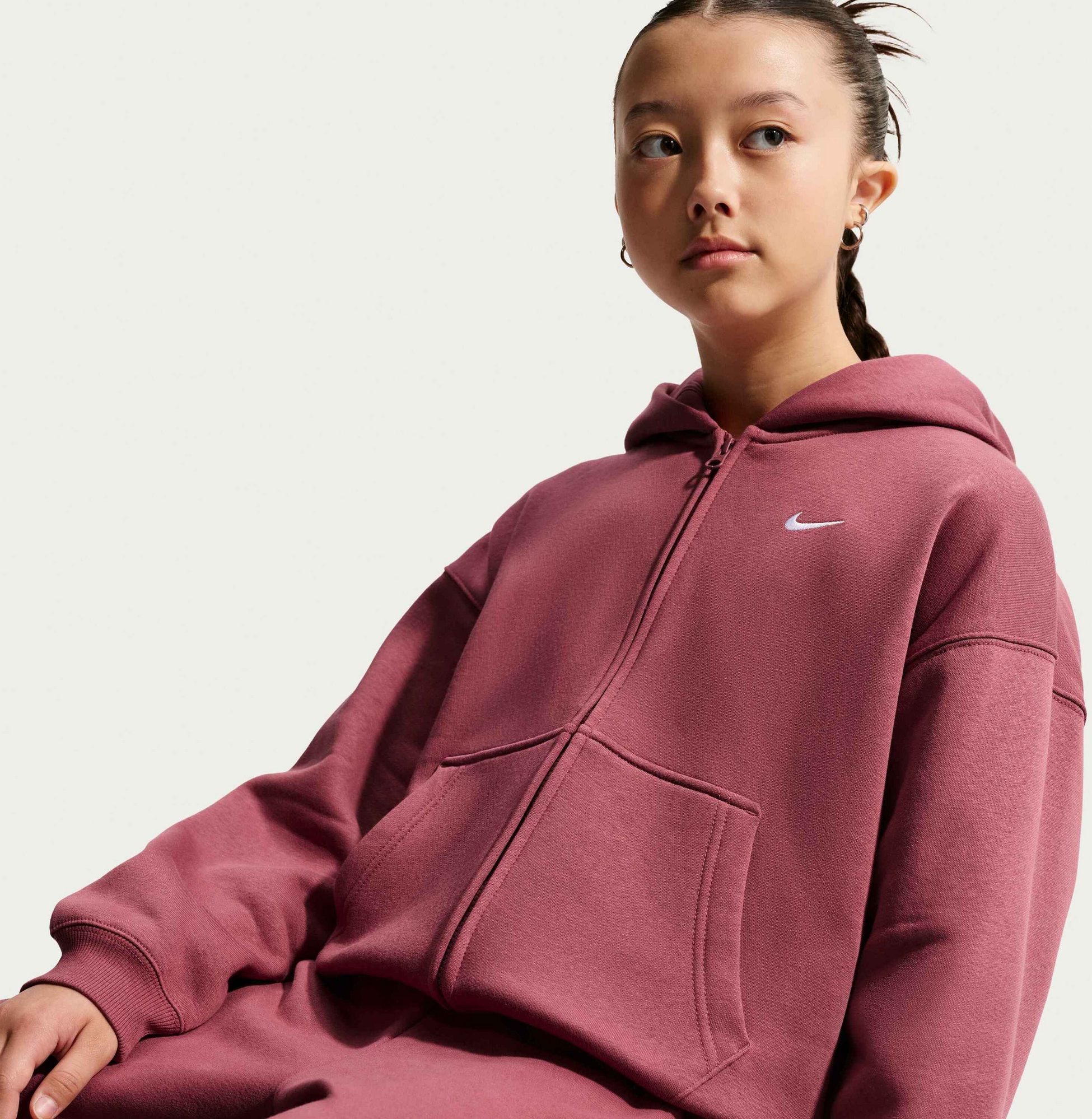 NIKE, Older Kids' (girls') Oversized Full-zip Hoodie Sportswear Studio Fleece