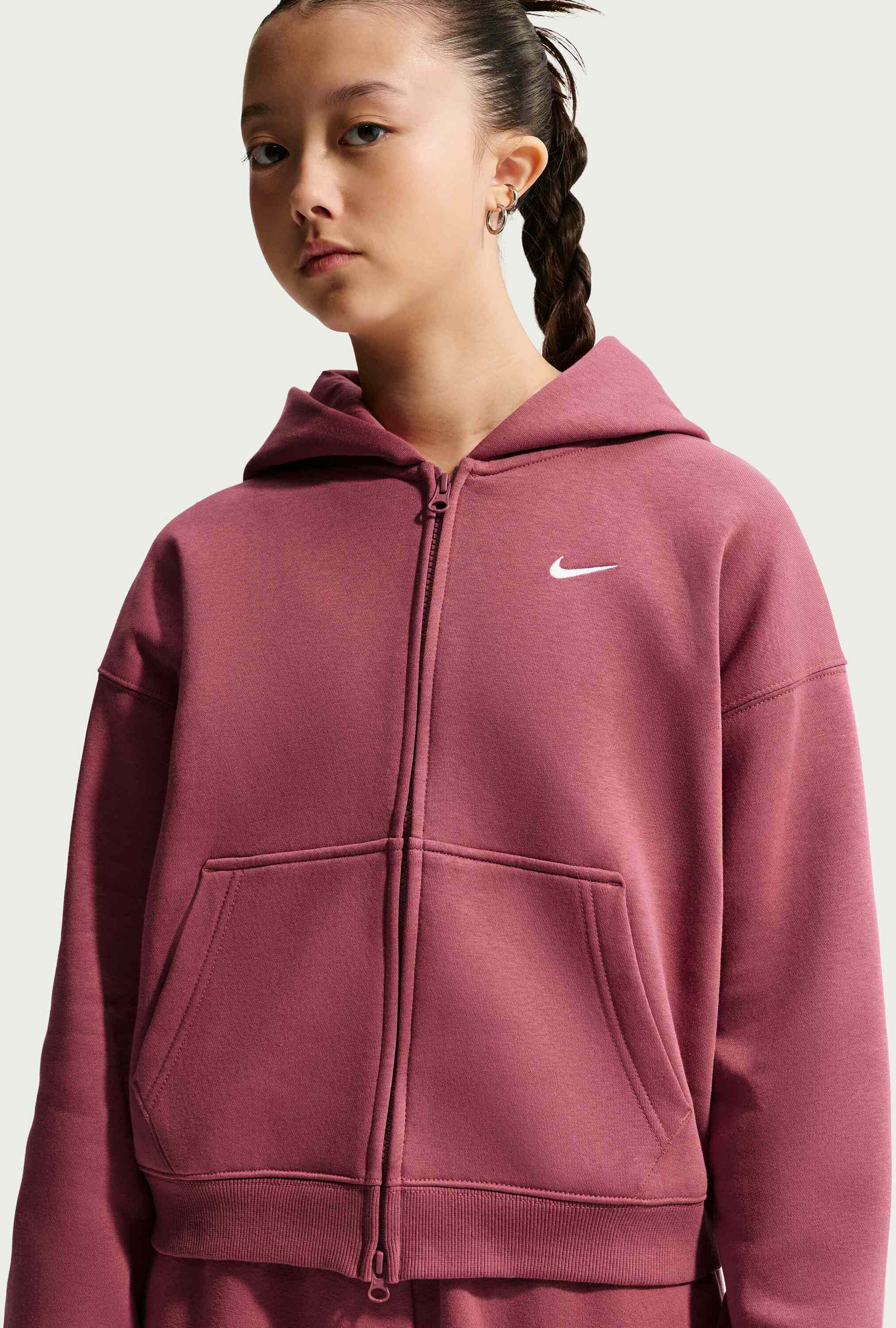 NIKE, Older Kids' (girls') Oversized Full-zip Hoodie Sportswear Studio Fleece