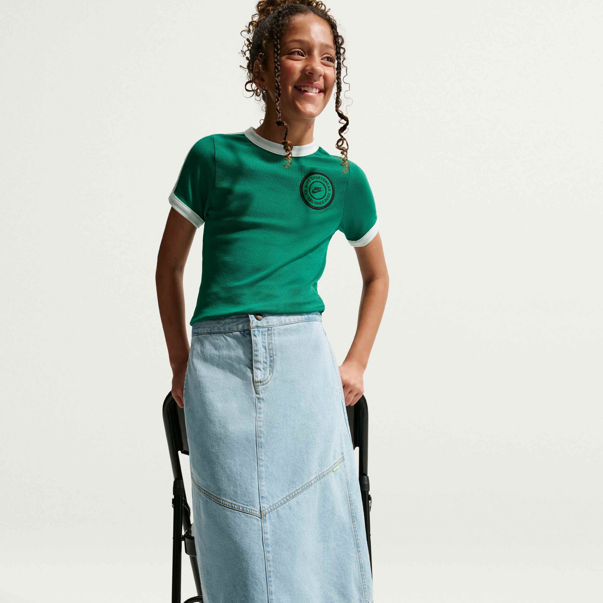 NIKE, Older Kids' Denim Midi Skirt Sportswear