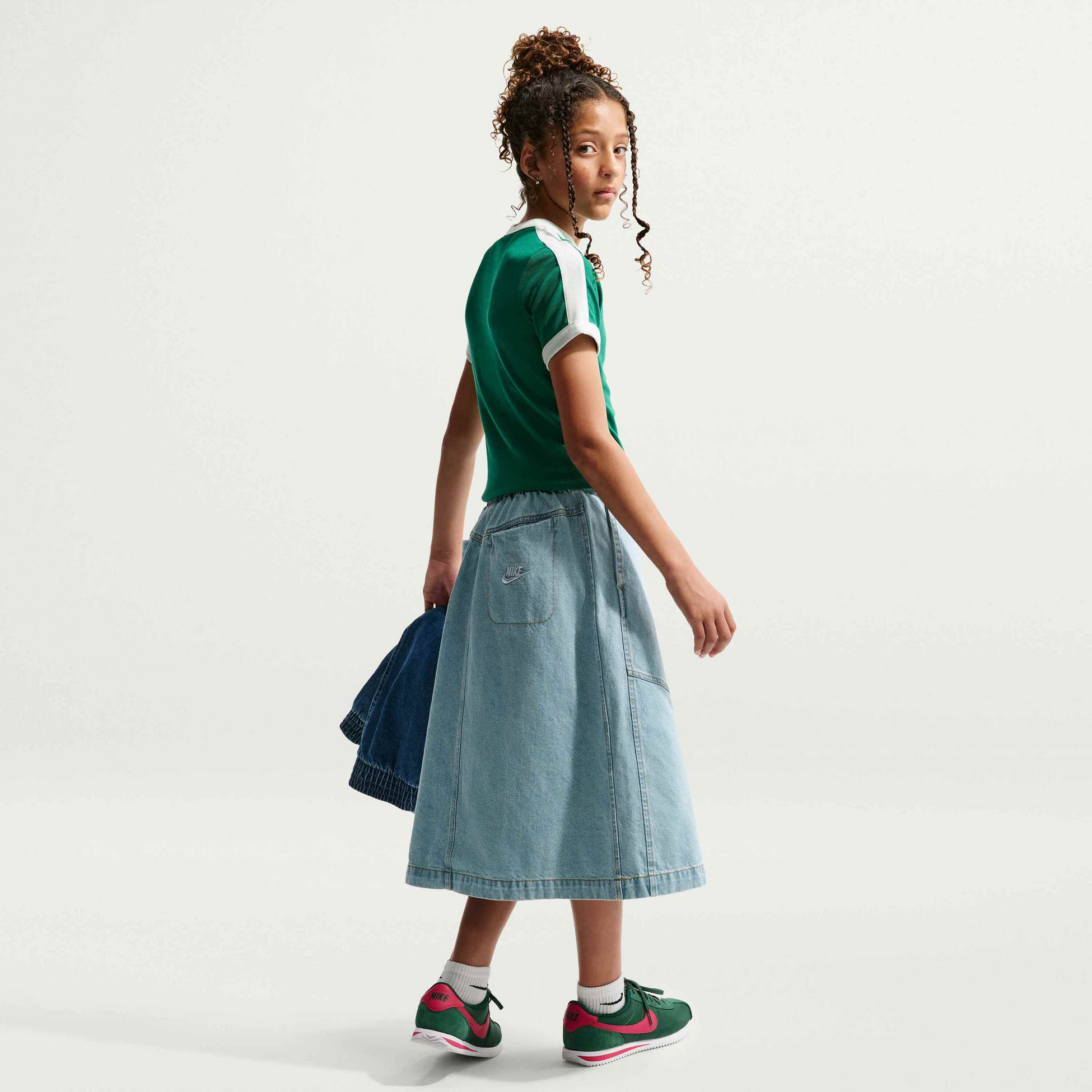 NIKE, Older Kids' Denim Midi Skirt Sportswear