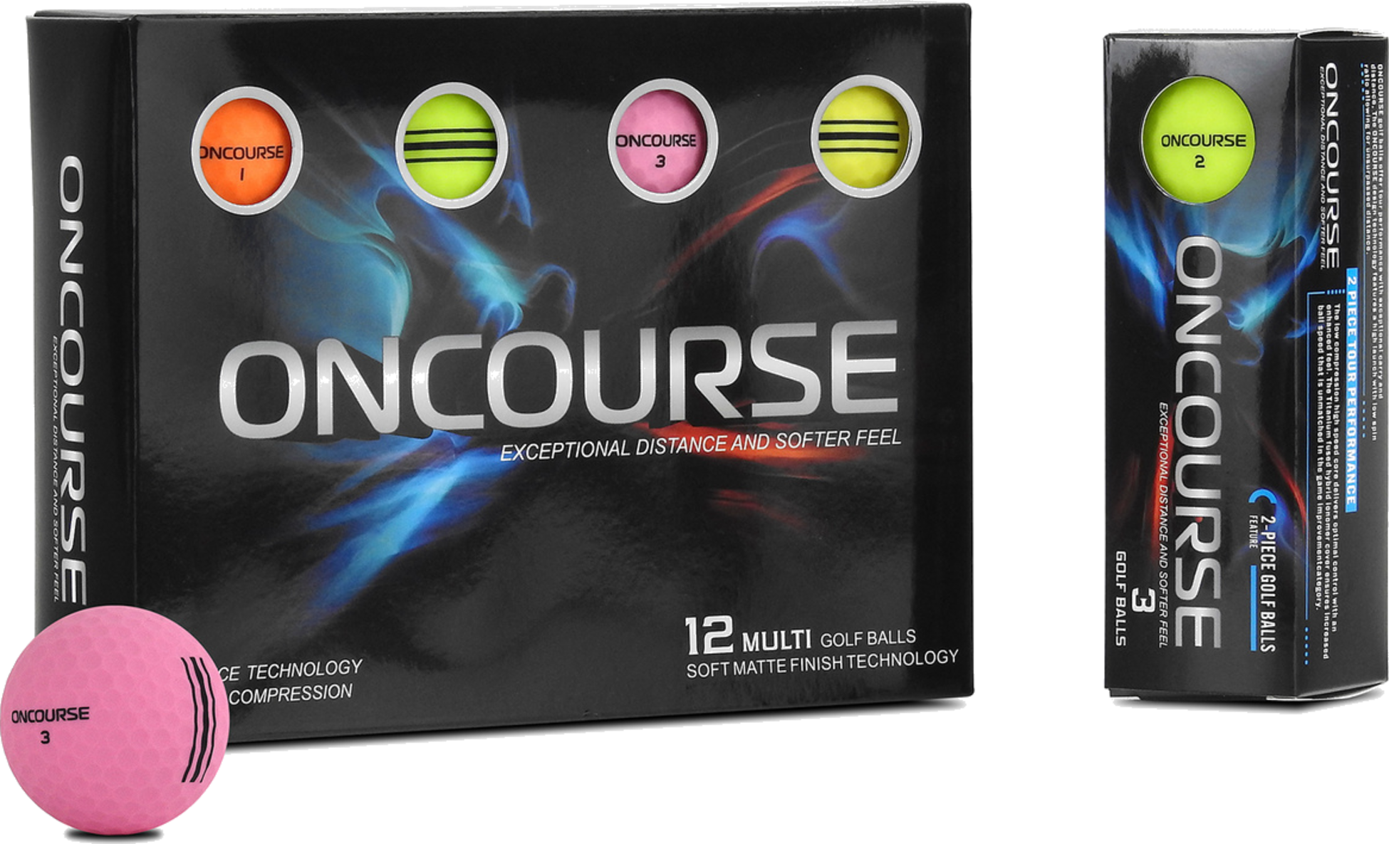 ONCOURSE, Oncourse Multi Matte Colours Golf Ball 12-pack