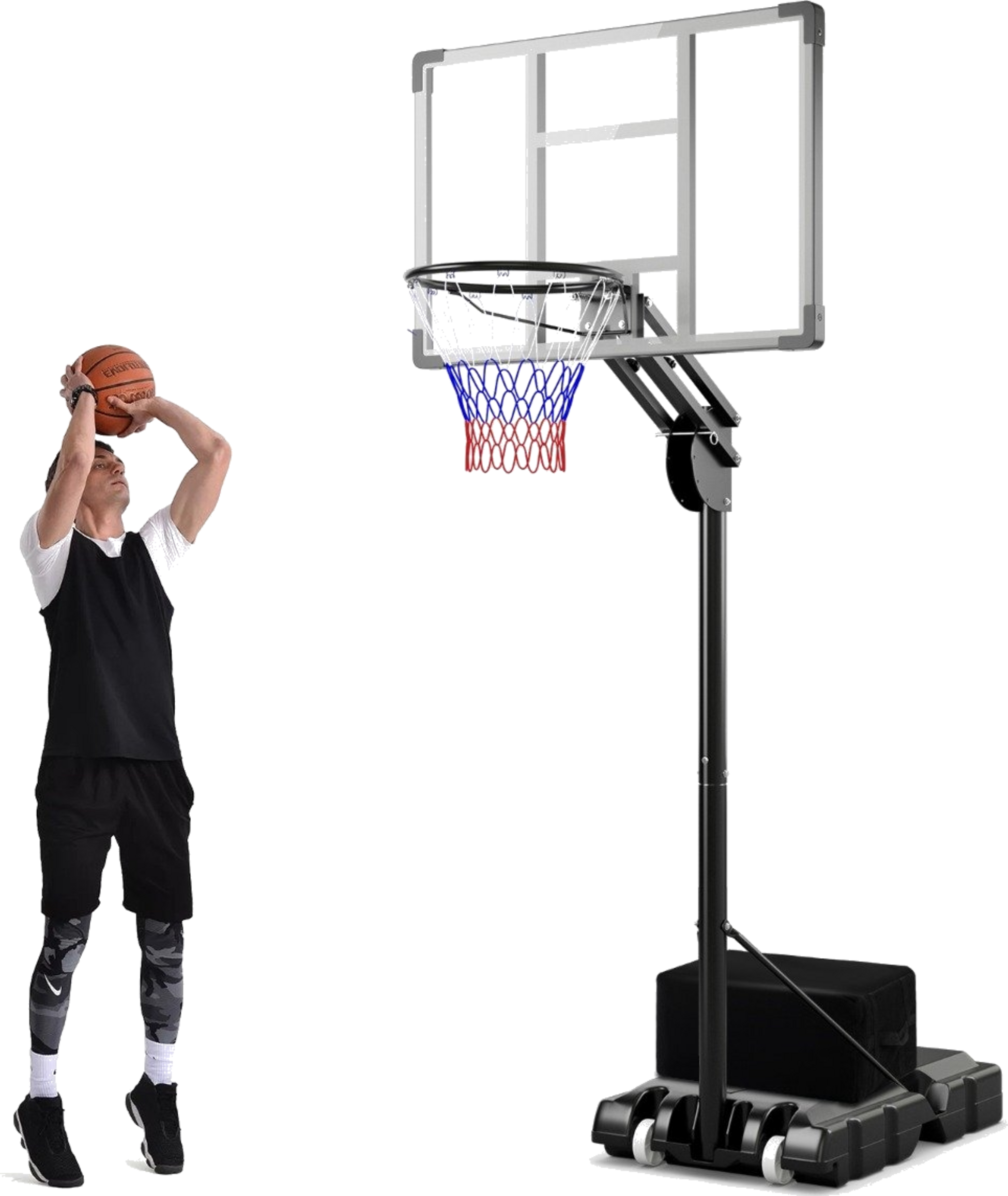 B2X, Outdoor Basketball Hoop 135/143-305 Cm Height-adjustable Basketball Stand With 2 Wheels