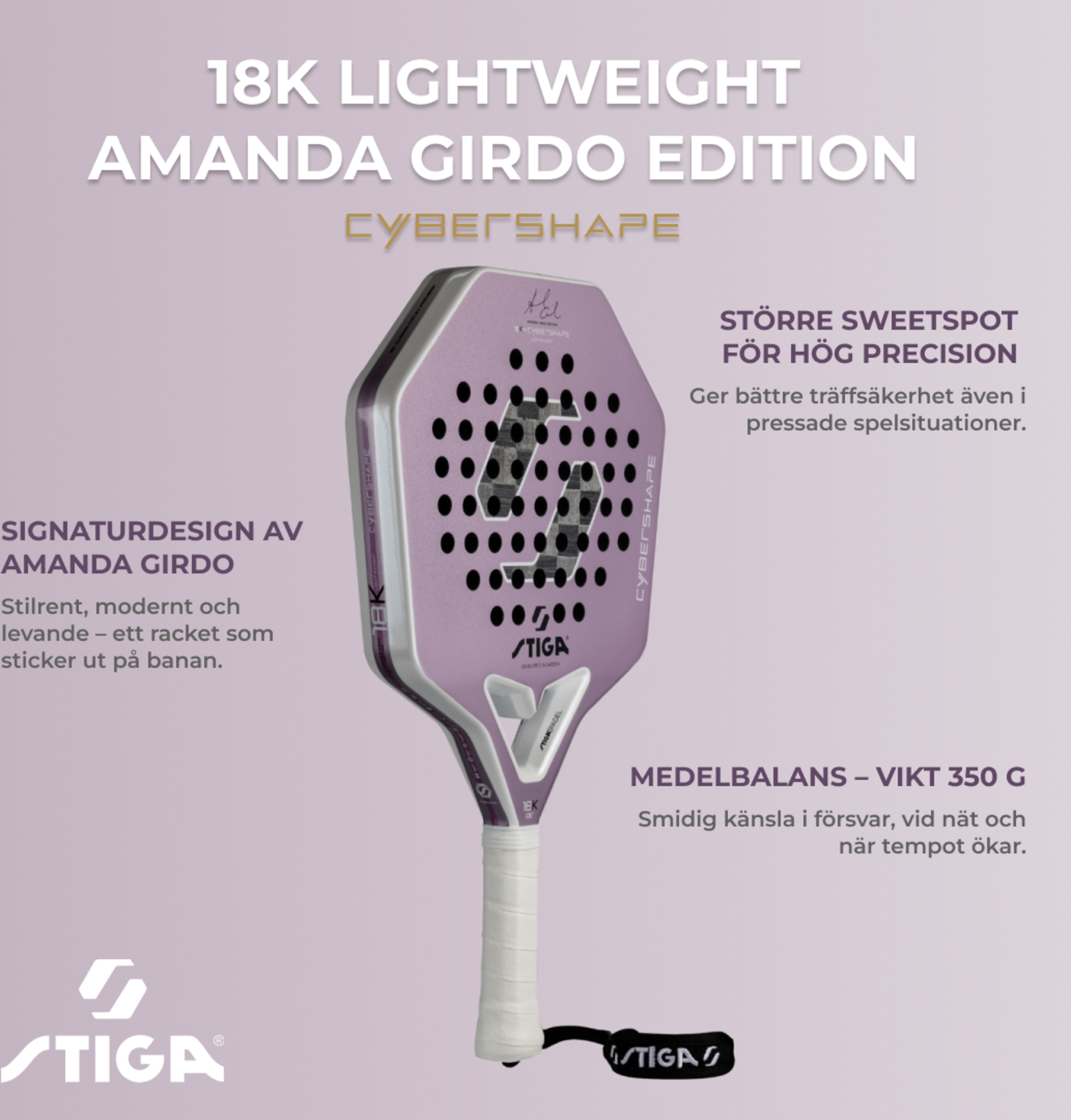 STIGA, Padel Racket 18k Lw Amanda Edition Cybershape