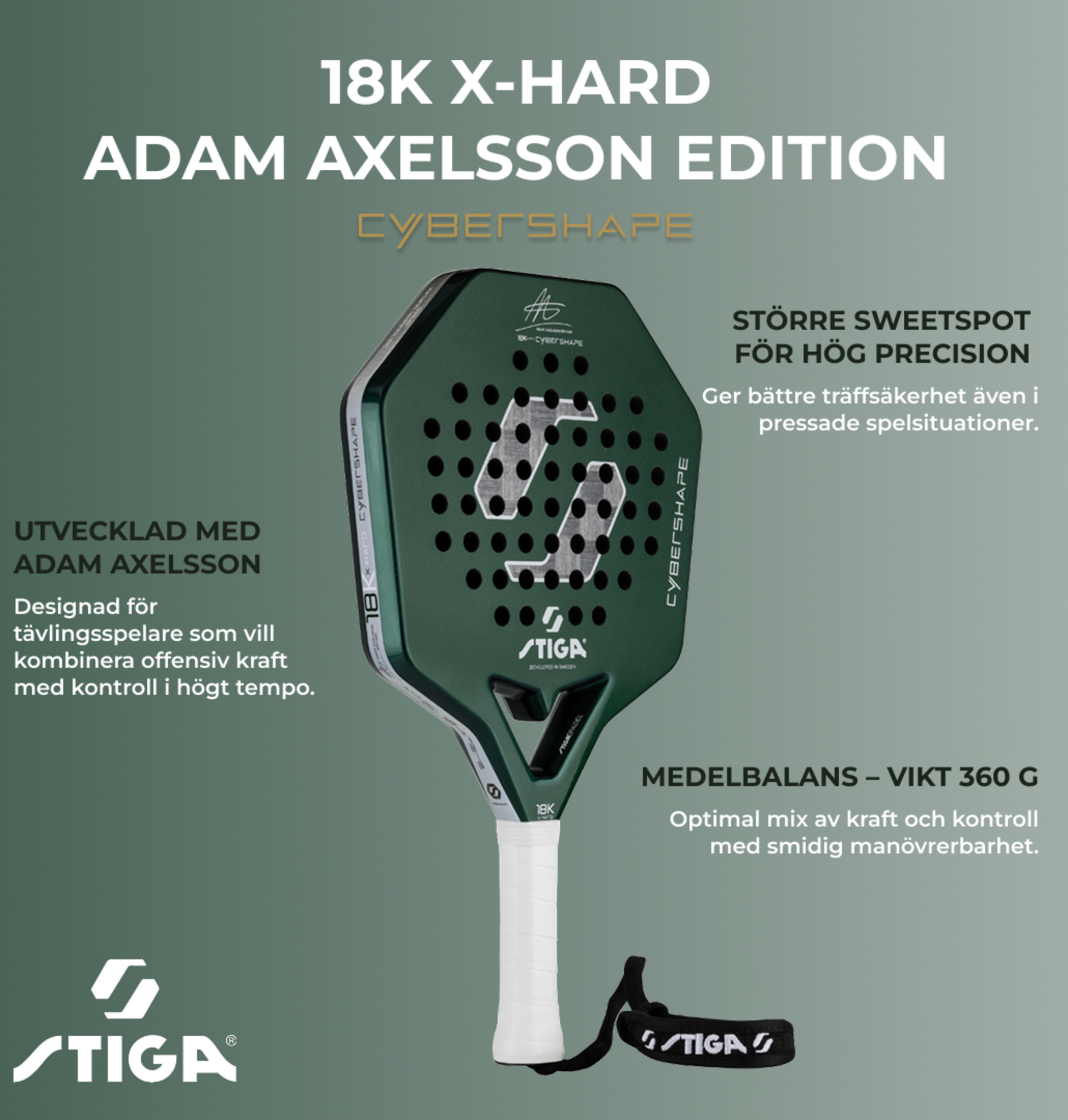 STIGA, Padel Racket 18k X Hard Adam Edition Cybershape