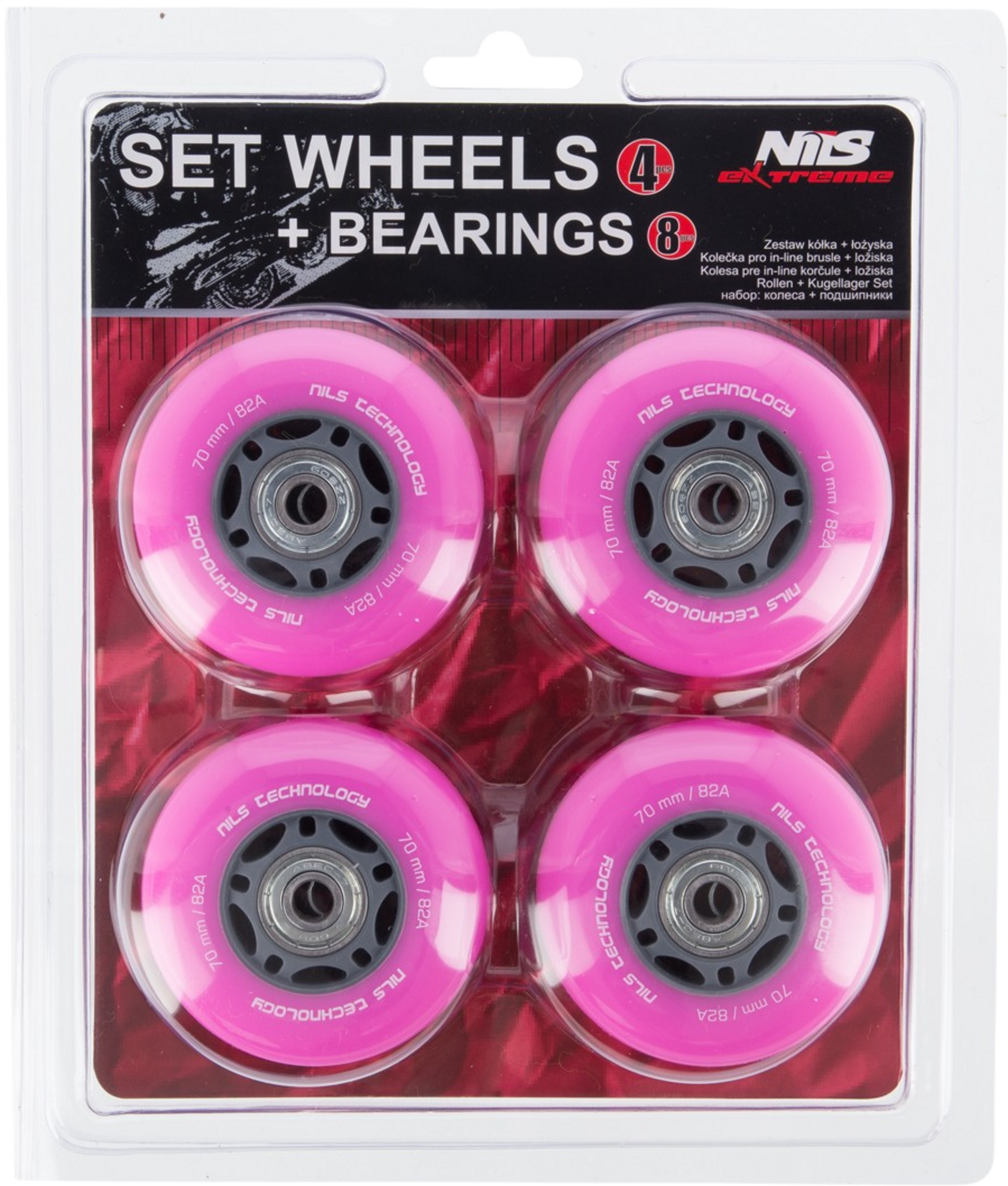 NORTHIX, Pink 70x24 82a Wheels (4) + Abec-7 Bearings (8) Set