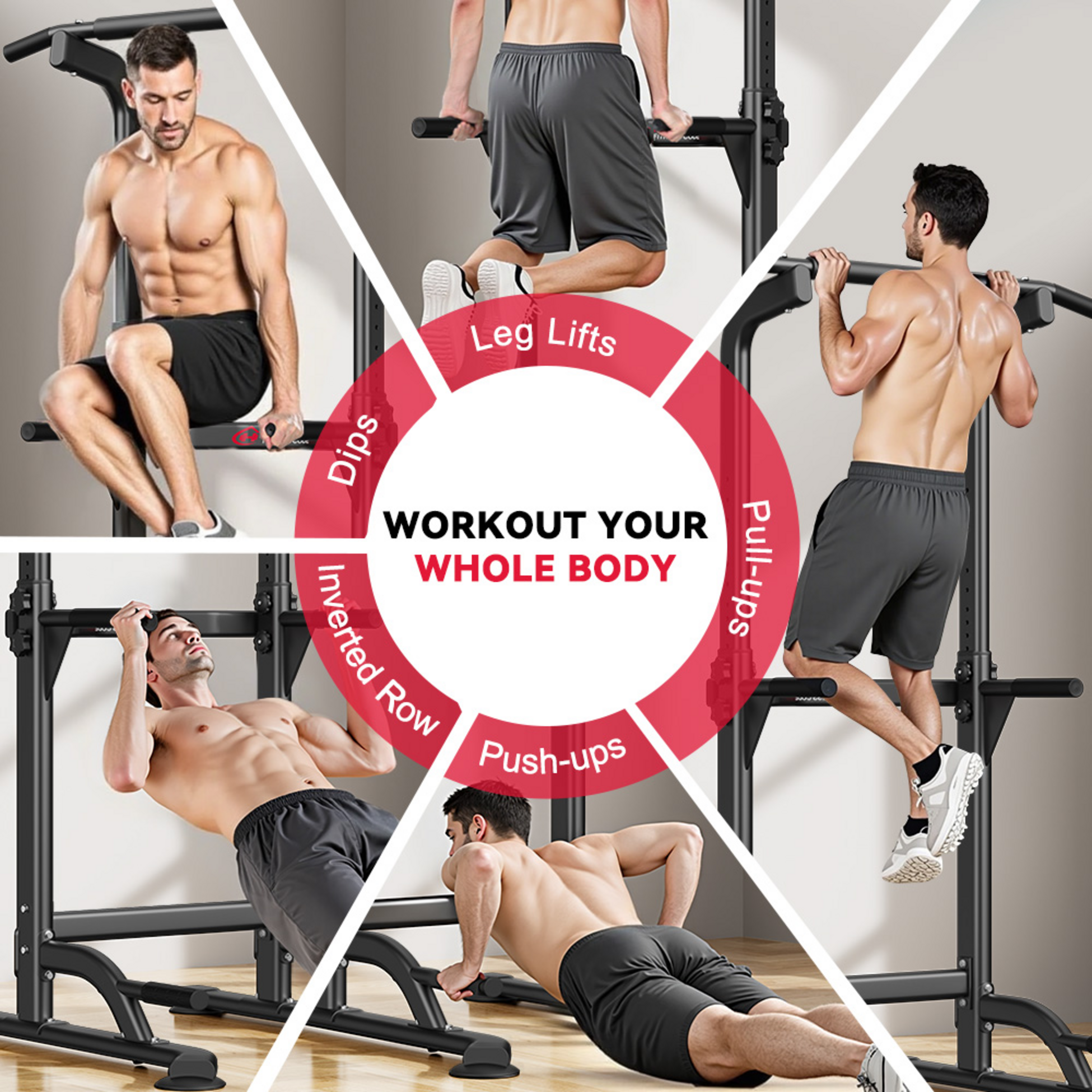 HOMEFITNESSCODE, Power Tower Pull Up Bar D1 &ndash; Justerbar Dipstation F&ouml;r Hemmatr&auml;ning